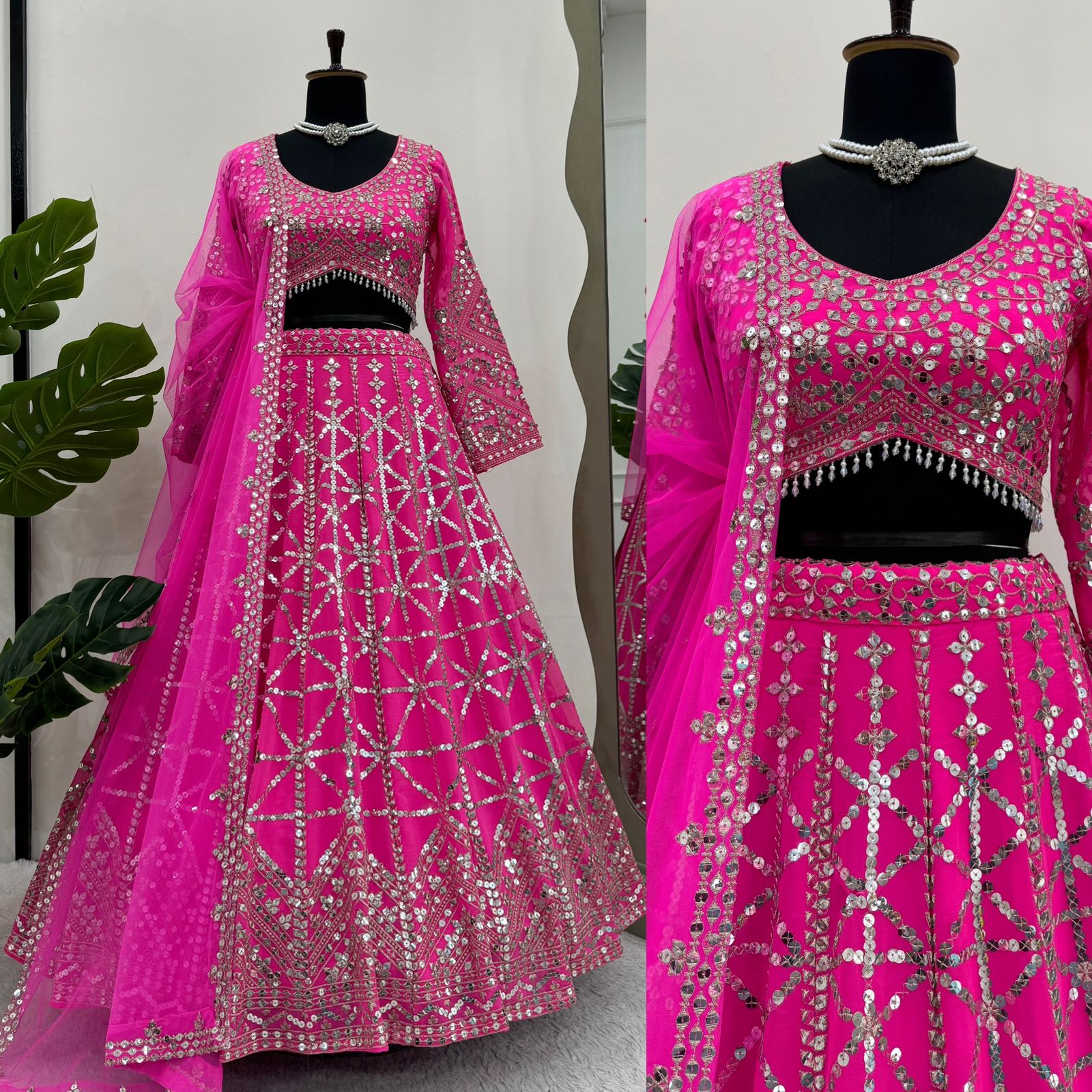 Reception Wear Pink Color Foux Georgette 9mm Sequence With Thread Bridal Wear Lehenga Choli