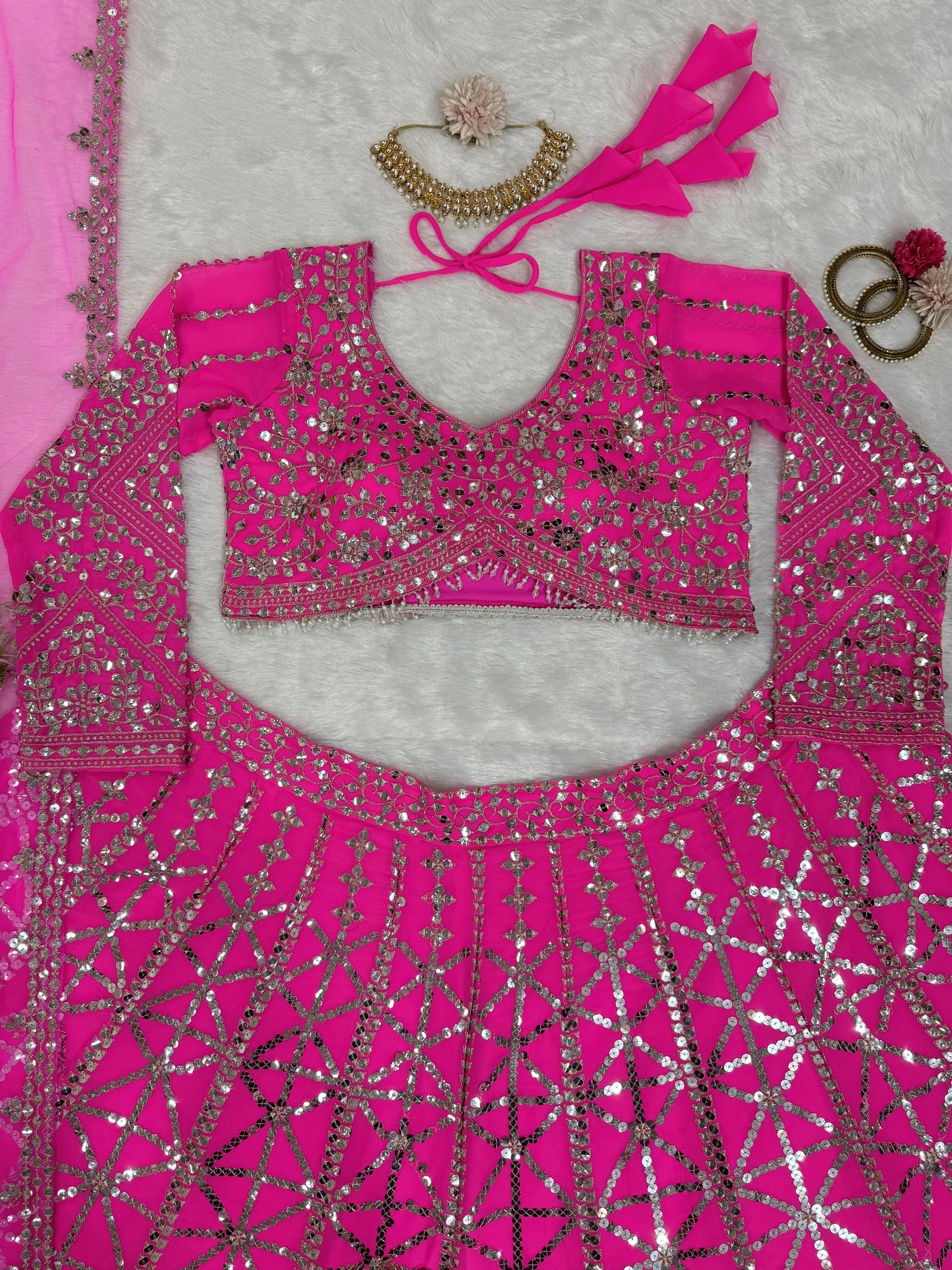 Reception Wear Pink Color Foux Georgette 9mm Sequence With Thread Bridal Wear Lehenga Choli