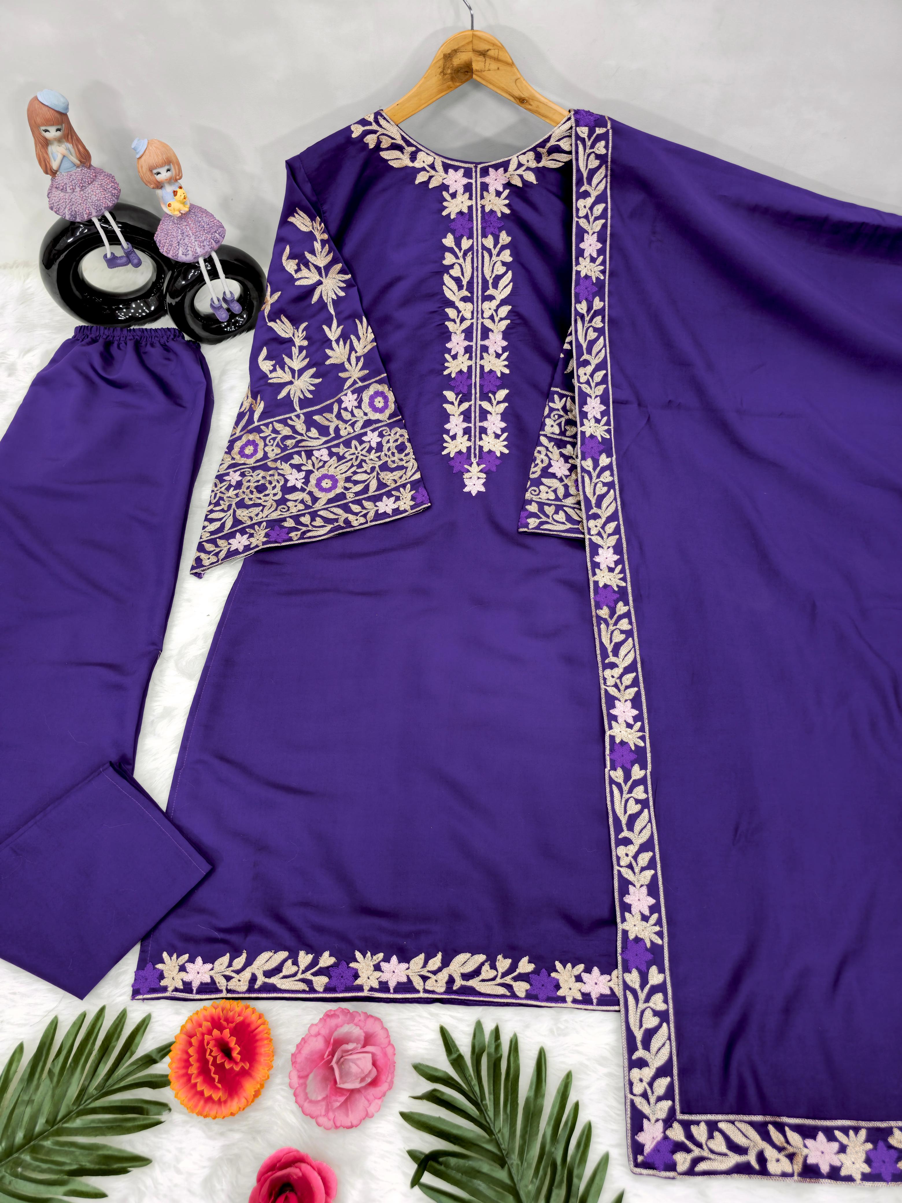 Mesmerizing Blue Color Heavy Roman Silk Salwar Suit