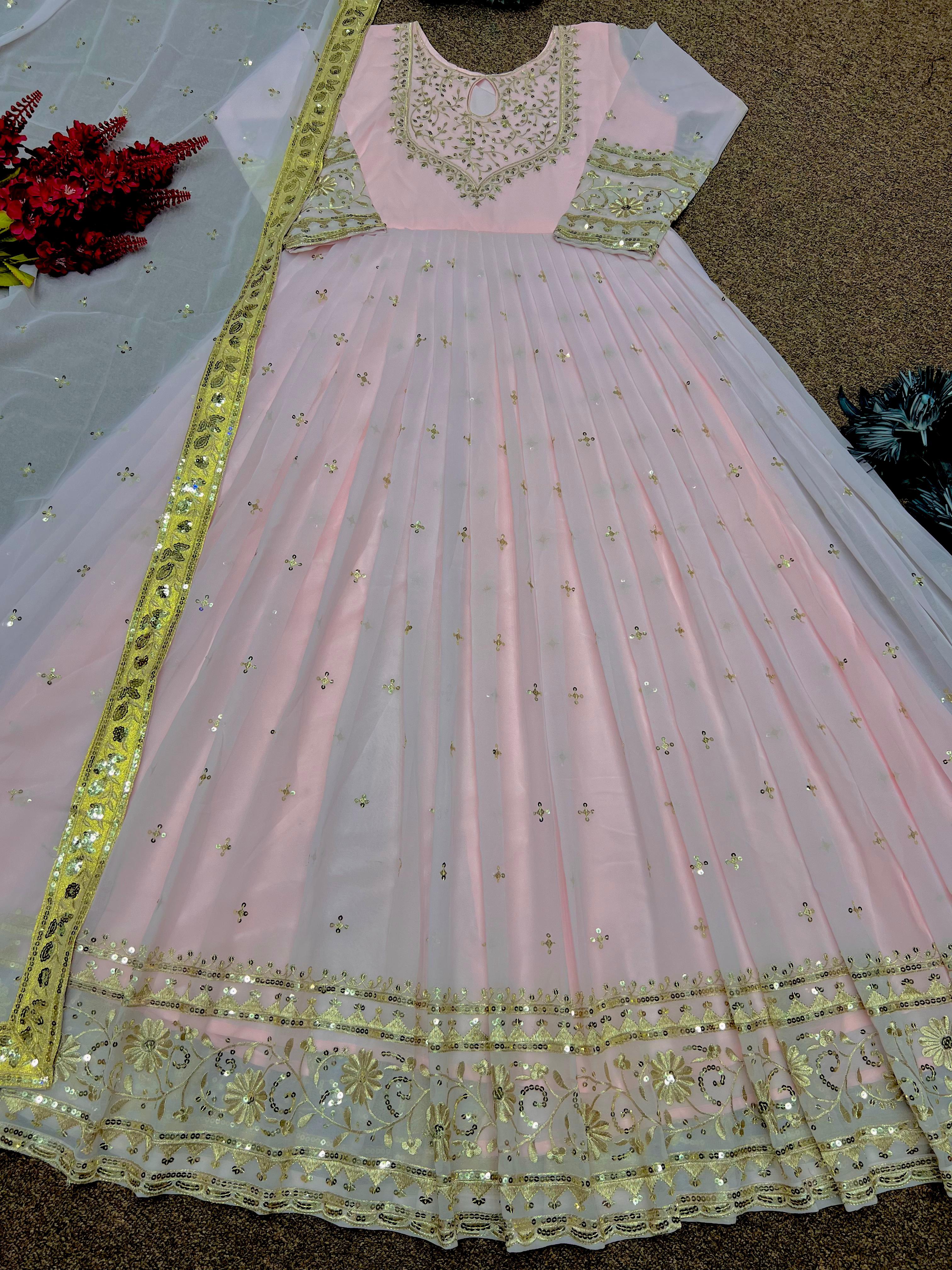 Mesmerizing Pink Heavy Faux Georgette Embroidery Sequence Work Designer Gown