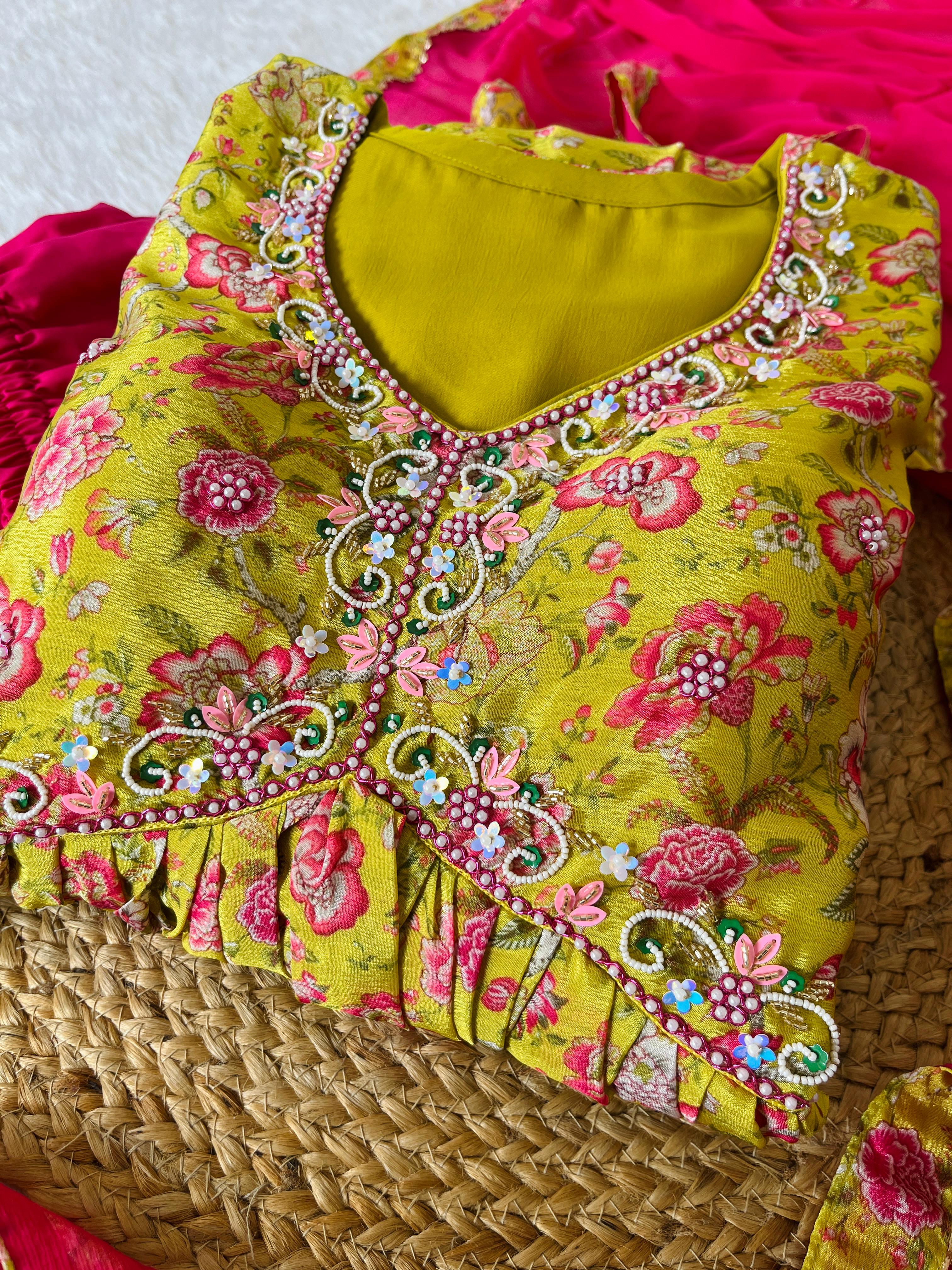 Fancy Mustard Color Chinon Soft Fabric With Stunning Digital Print Designer Anarkali Suit