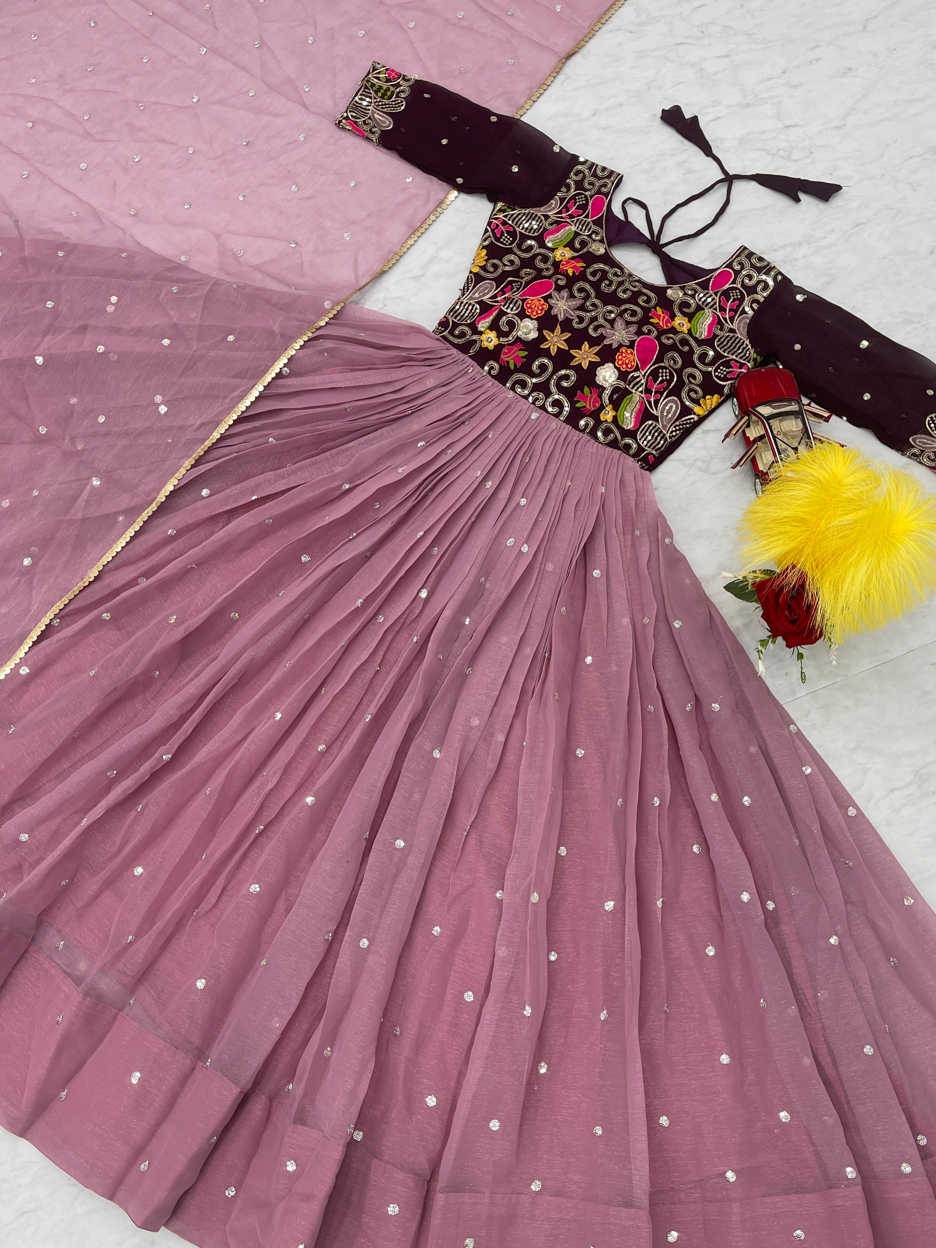 Eyes Catching Dusty Peach Sequence Embroidery With Thread Work Designer Gown