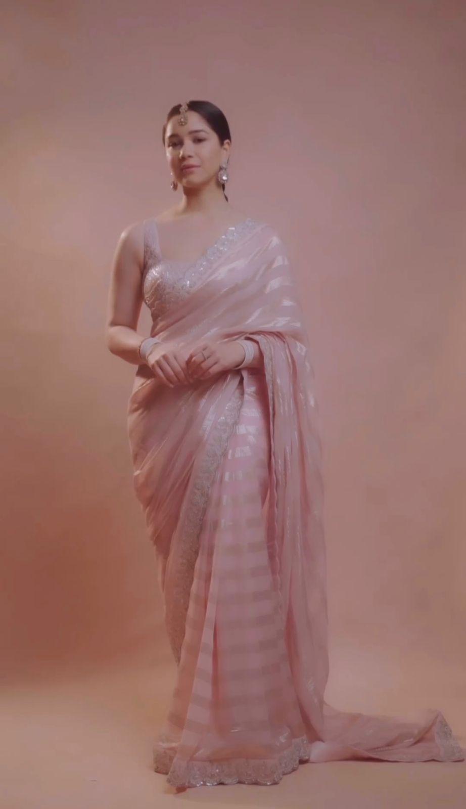 Peach Color Soft Chiffon With Weaving Zari Sequence And Embroidery Work Designer Saree