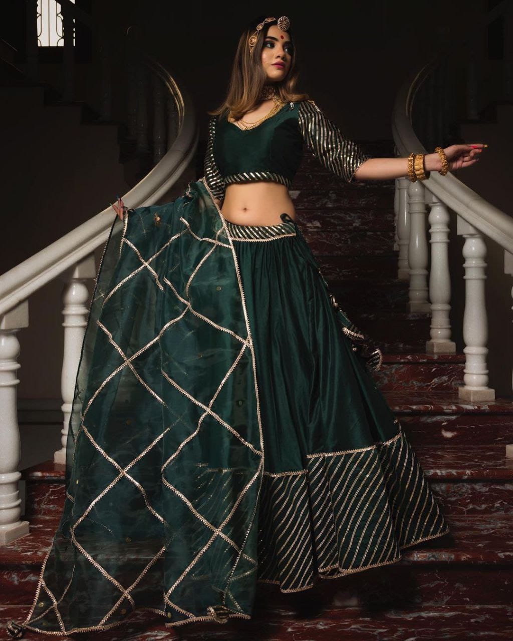 Wedding Wear Green Color Heavy Dola Silk Embellished With Beautiful Gotta Patti Work Lehenga Choli