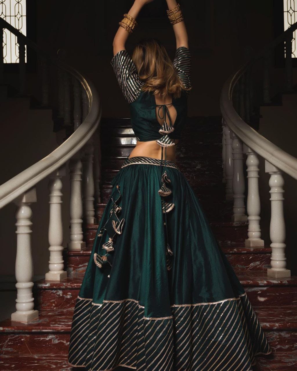 Wedding Wear Green Color Heavy Dola Silk Embellished With Beautiful Gotta Patti Work Lehenga Choli