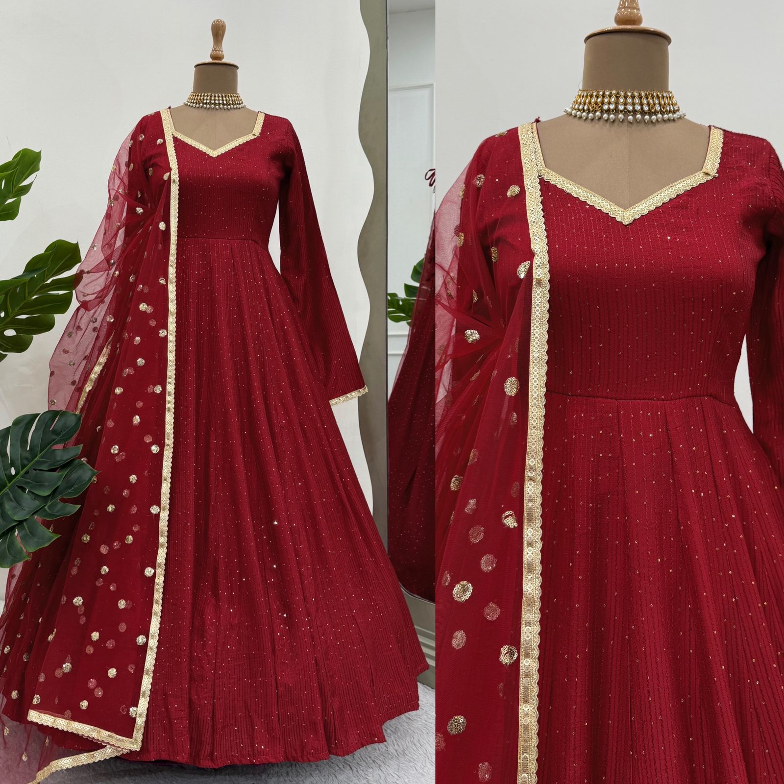 Luxuriant Maroon Color Dola Silk Designer Anarkali Suit