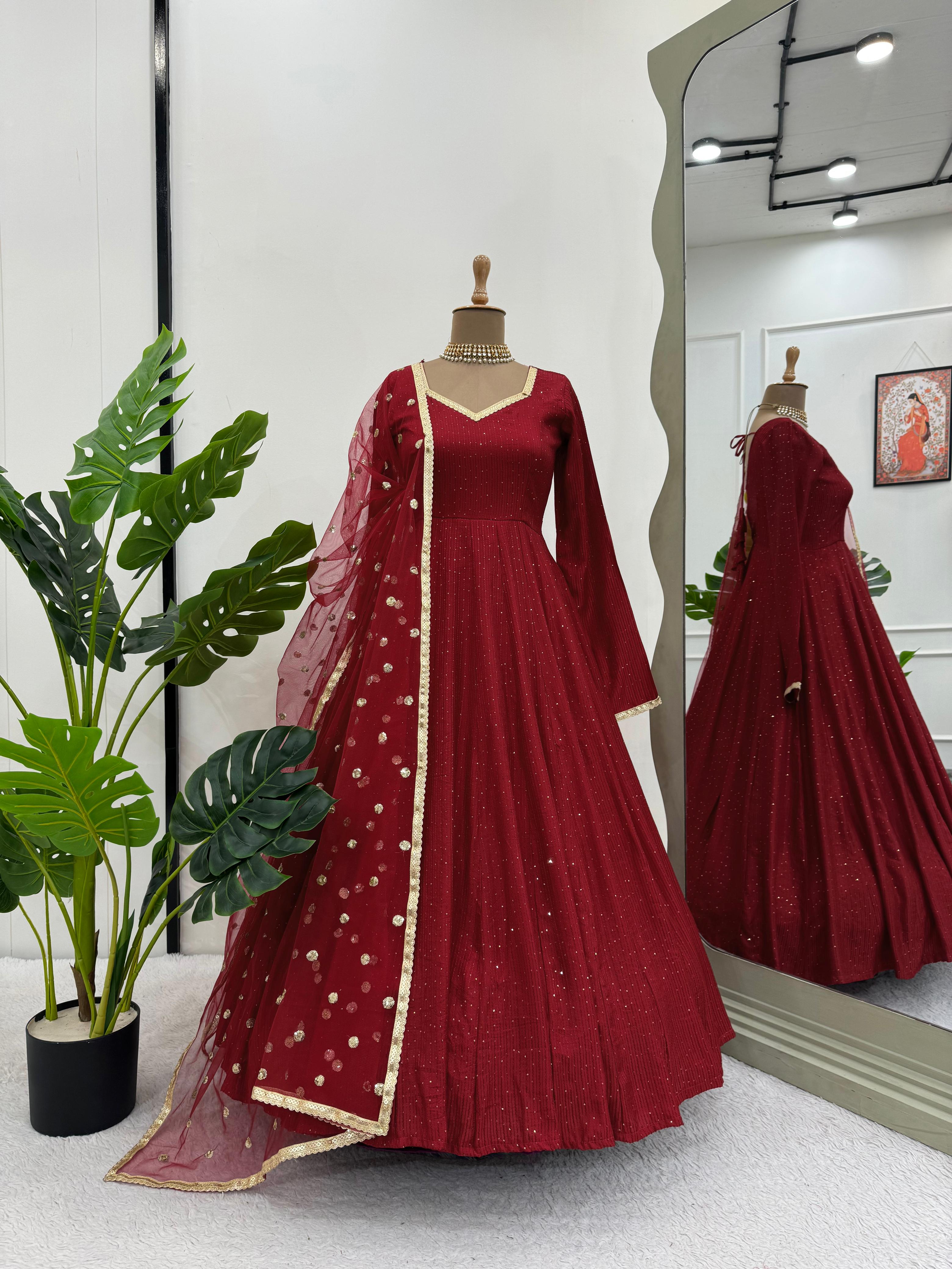 Luxuriant Maroon Color Dola Silk Designer Anarkali Suit