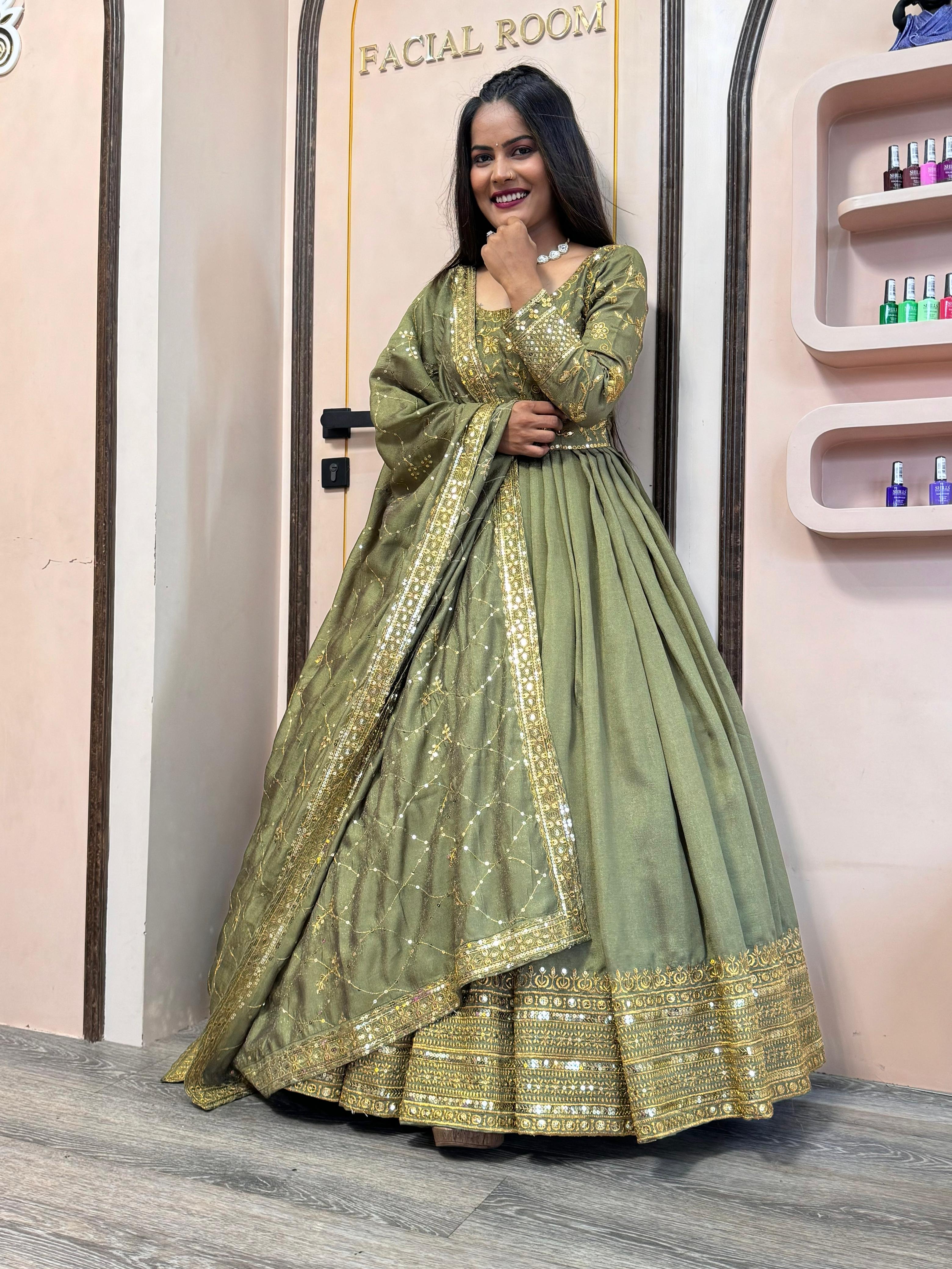 Beautiful Pista Green Color Heavy Vichitra Shimmer Silk With Embroidery Sequence Work Lehenga Choli