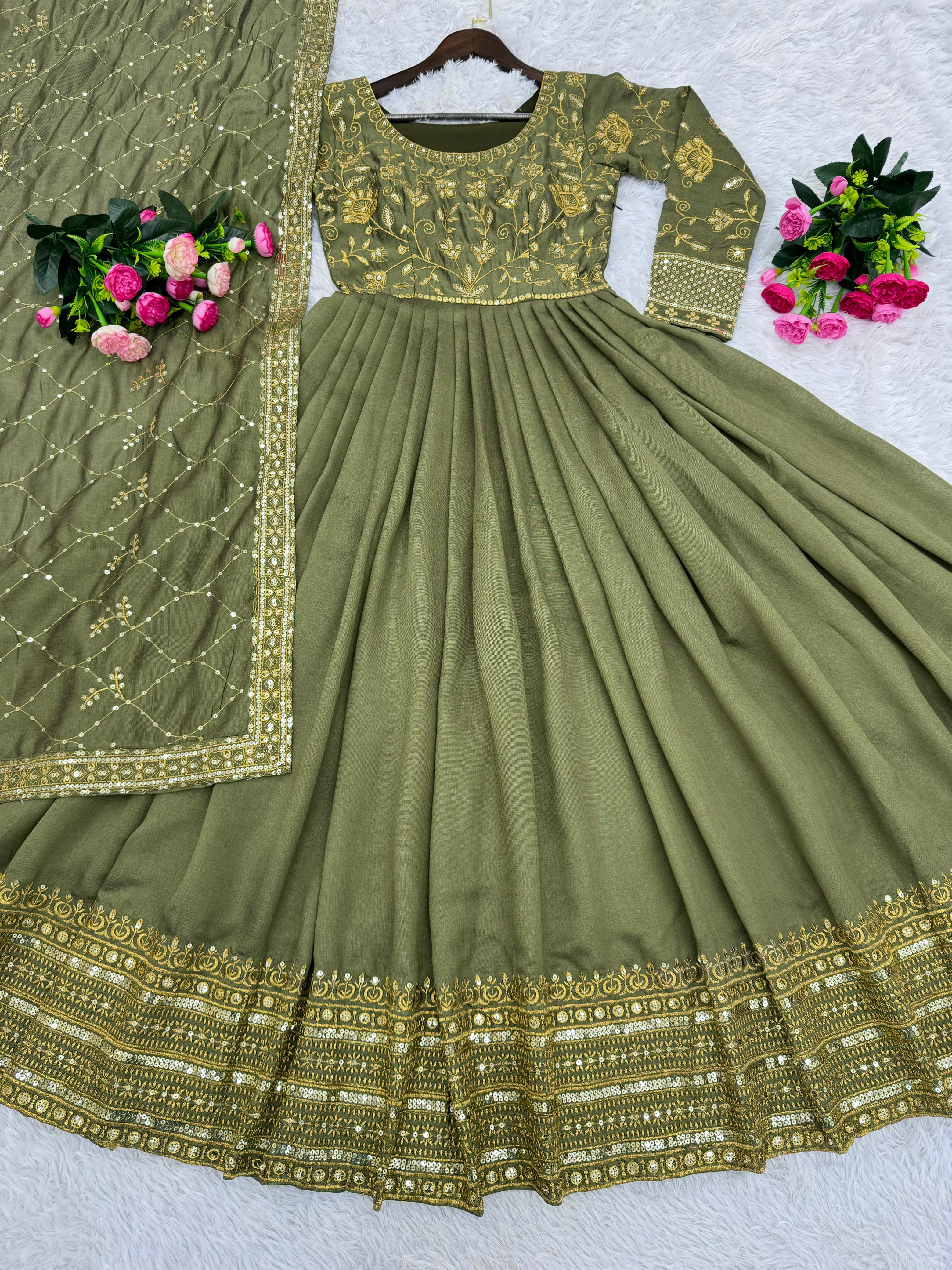 Beautiful Pista Green Color Heavy Vichitra Shimmer Silk With Embroidery Sequence Work Lehenga Choli