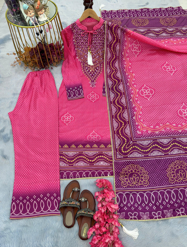 Captivating Pink Color Heavy Chinon Silk With Digital Print Designer Salwar Suit