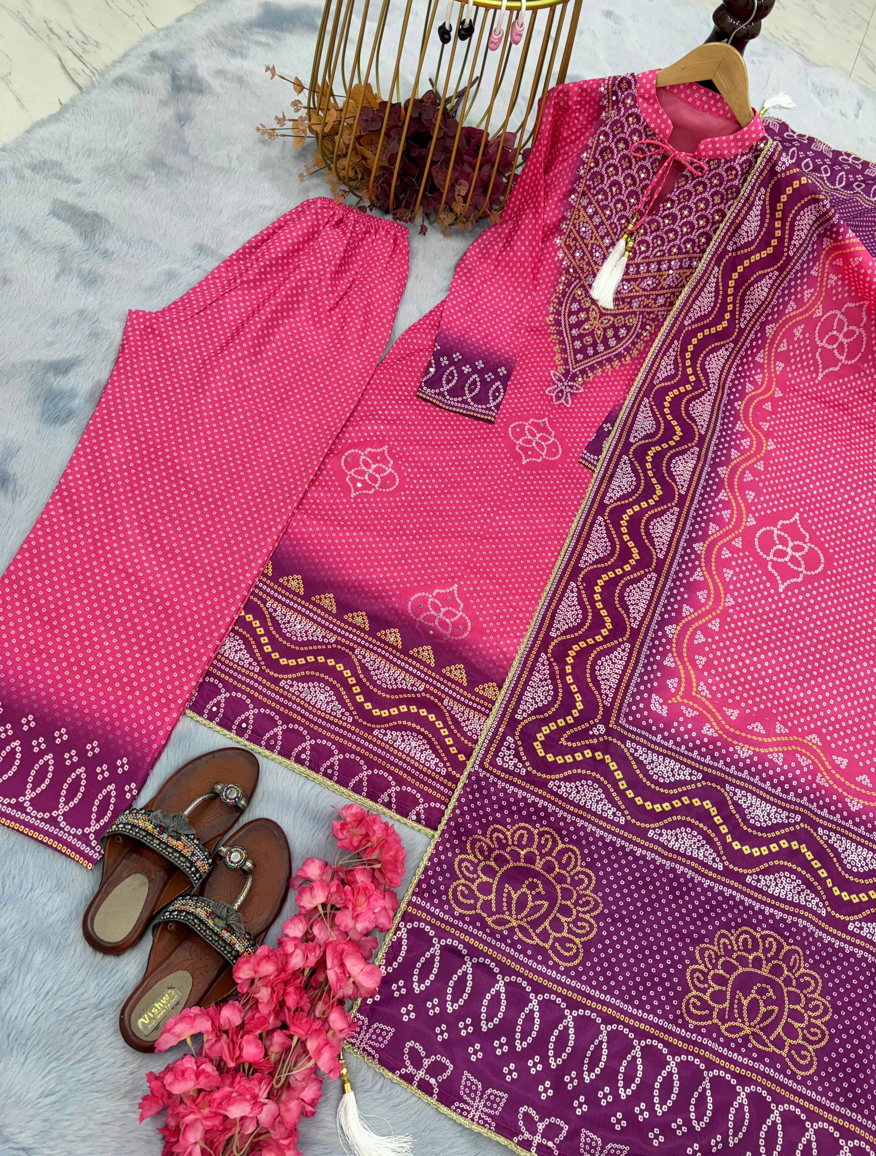 Captivating Pink Color Heavy Chinon Silk With Digital Print Designer Salwar Suit