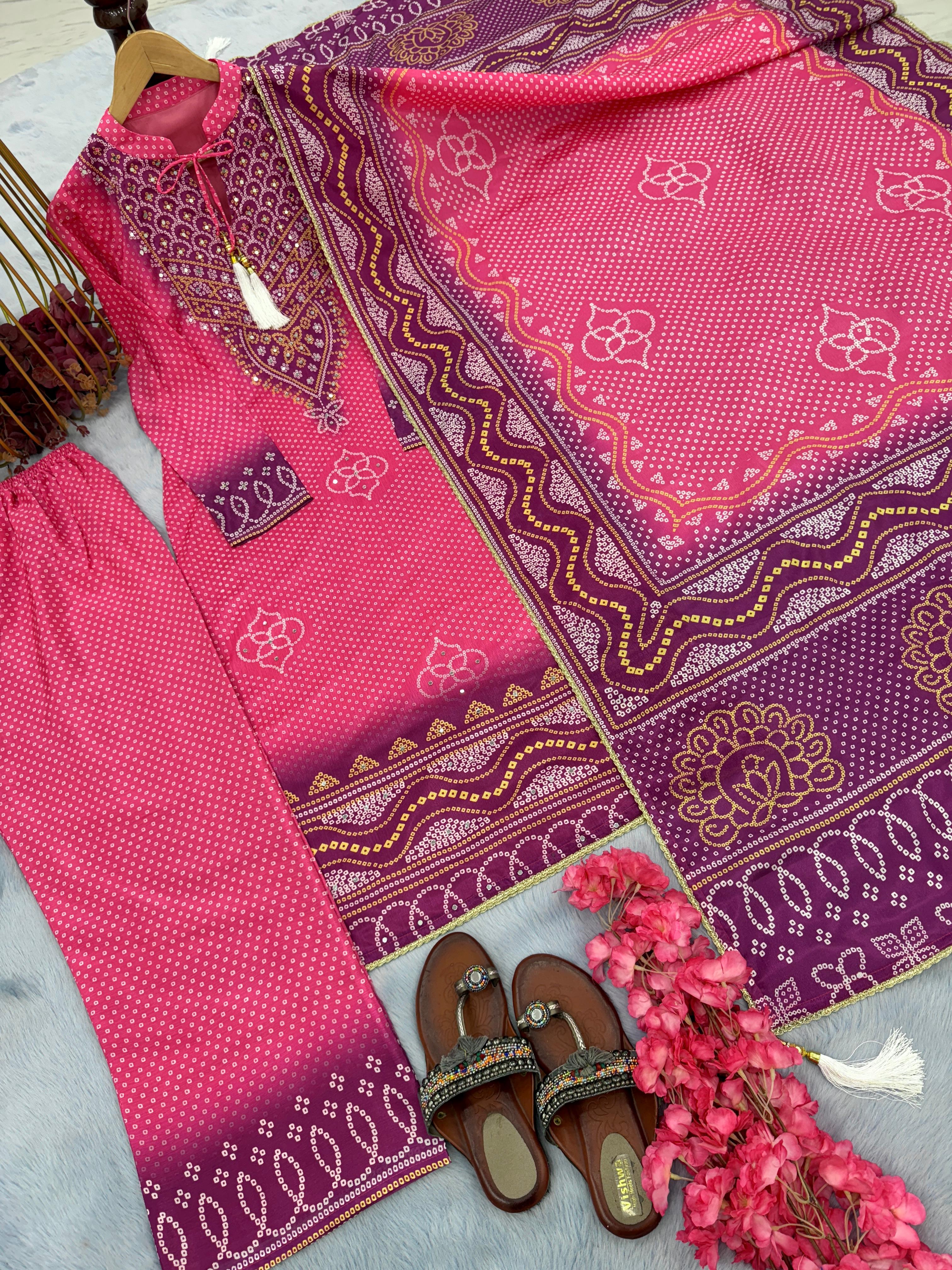 Captivating Pink Color Heavy Chinon Silk With Digital Print Designer Salwar Suit