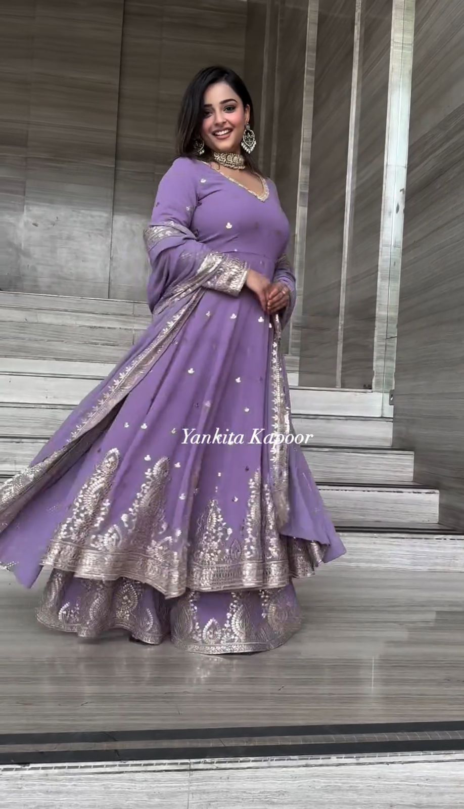 Party Wear Lavender Heavy Foux Georgette Embroidery Sequence Work Plazzo Suit