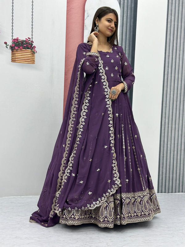 Festive Wear Purple Color Foux Georgette Heavy Embroidery 7mm Sequence Work Anarkali Gown