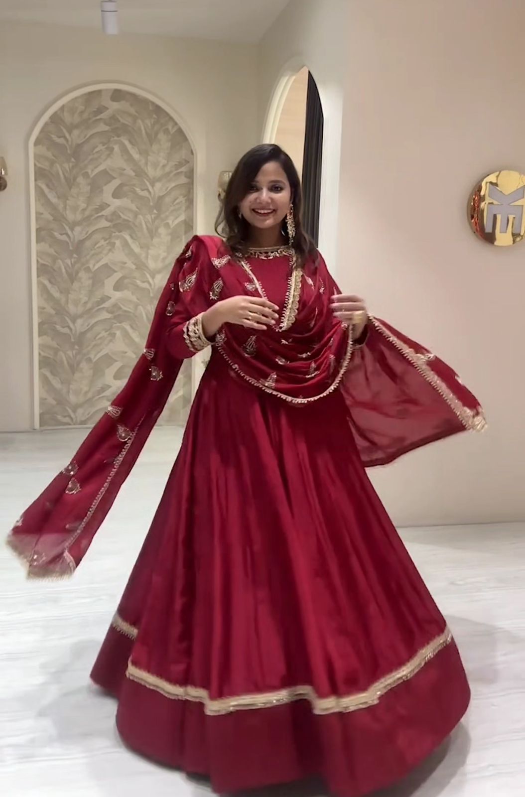 Party Wear Red Color Pure Chinon Silk With Heavy Embroidery 5mm Sequen Vastra Shop Party Wear Red Color Pure Chinon Silk With Heavy Embroidery 5mm Sequen Vastra Shop