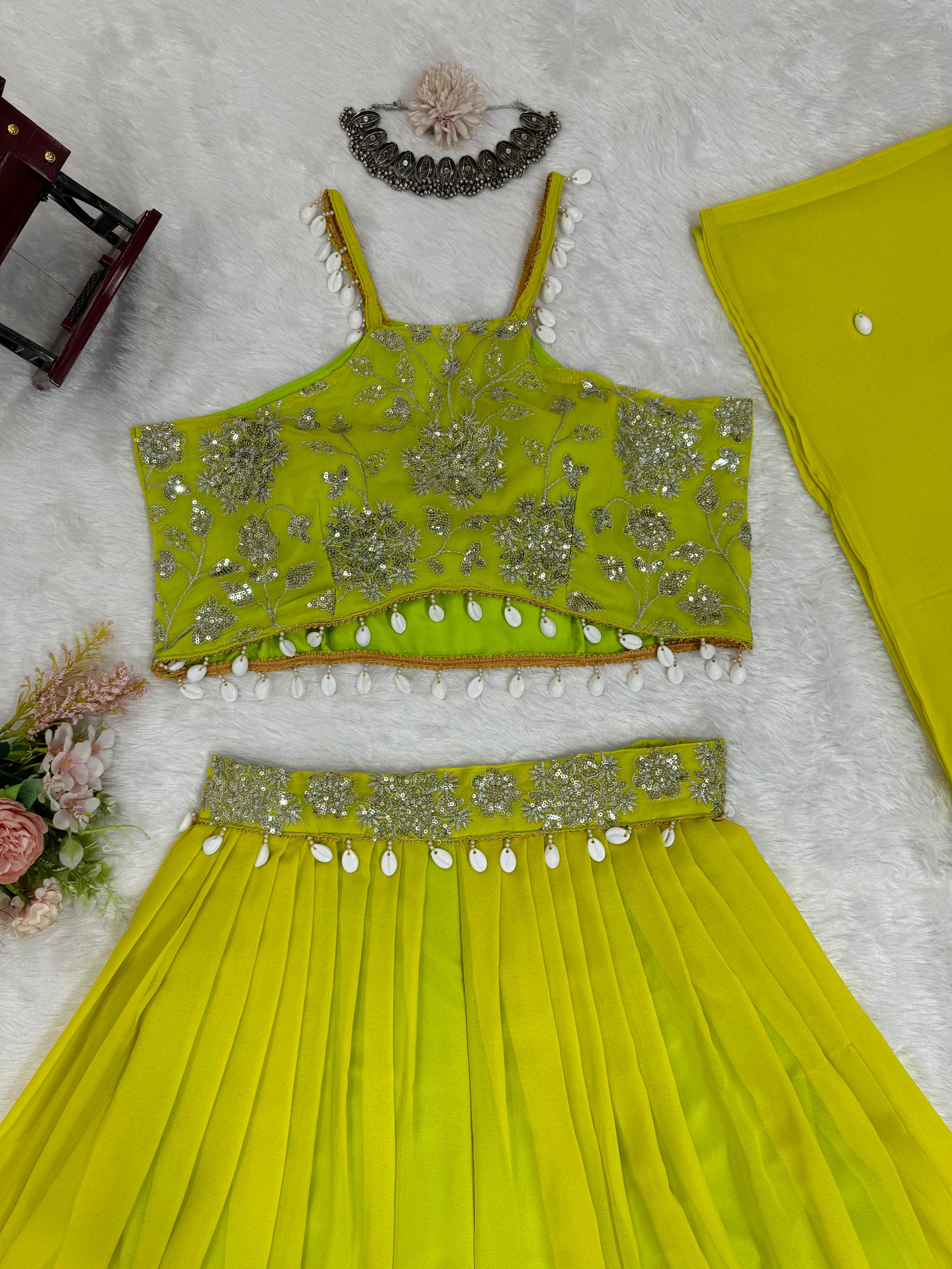 Party Wear Parrot Green Color Faux Georgette Thread With Sequence And   Vastra Shop