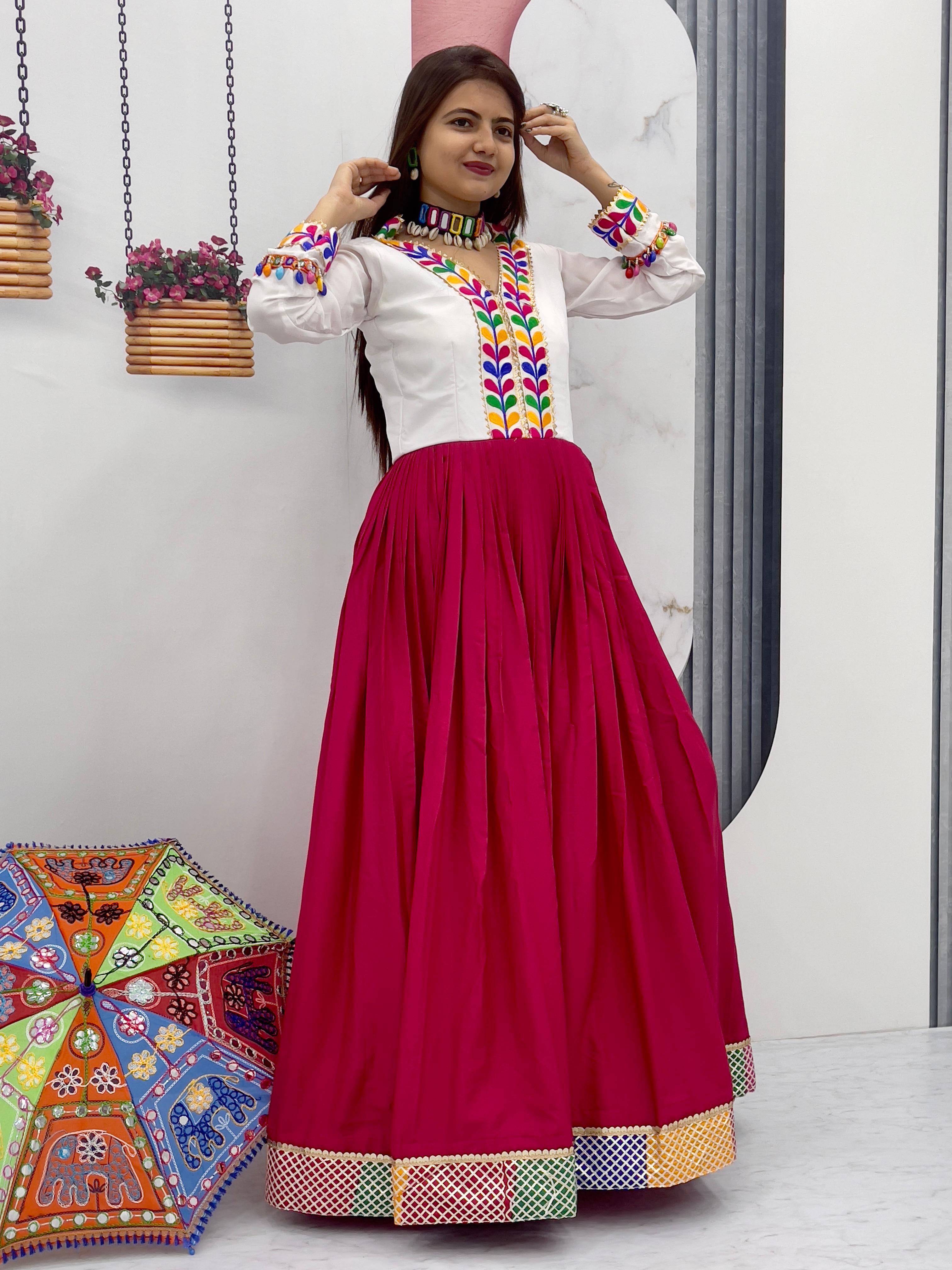 Designer Gamthi Work With Multi Gota Patti Pink Color Navratri Gown