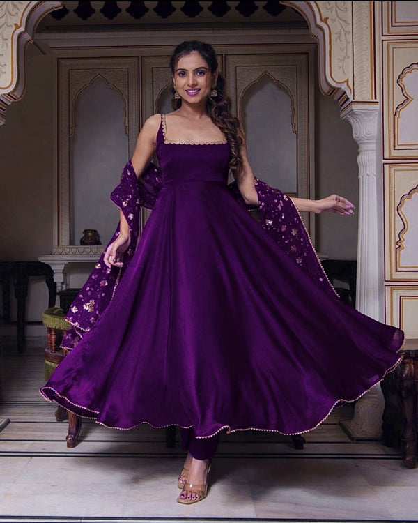 Wonderful Purple Color Heavy Faux Georgette And Sequence Work Dupatta