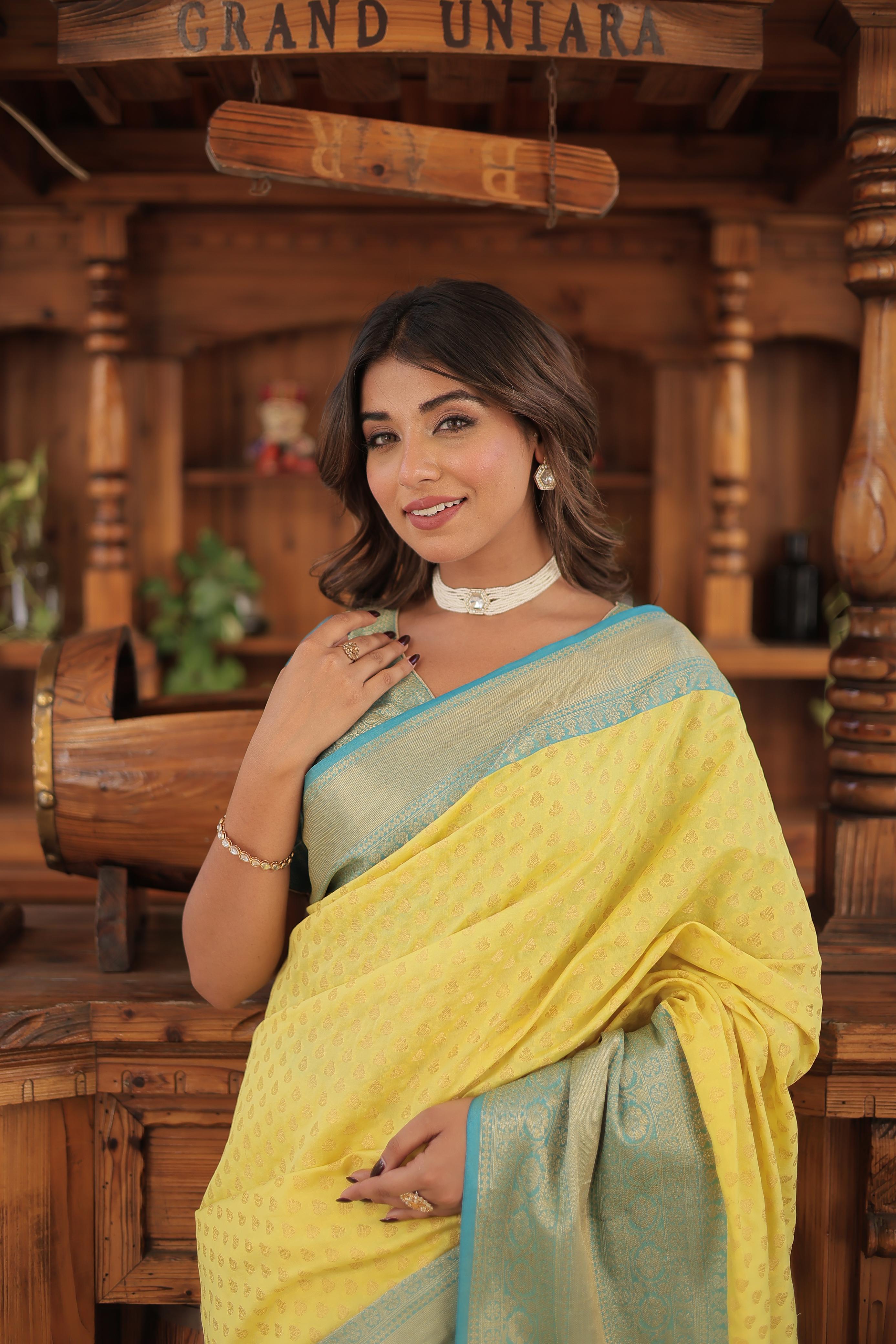 Wedding Wear Yellow Color Kanjivaram Silk With Zari Weaving Work Saree