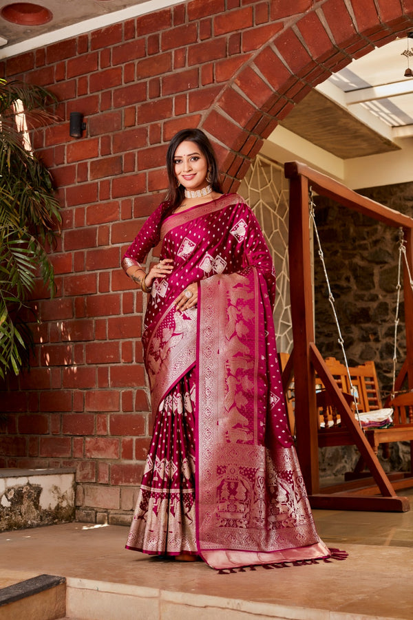 Luxuriant Dark Pink Color Superior Pure Kanjivaram Soft Satin Silk Saree