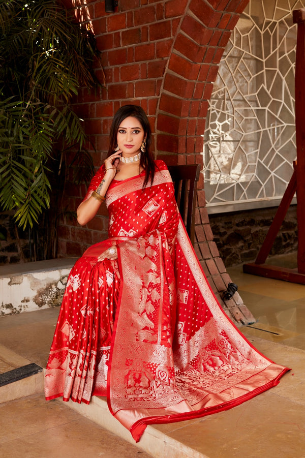 Outstanding Red Color Superior Pure Kanjivaram Soft Satin Silk Designer Saree