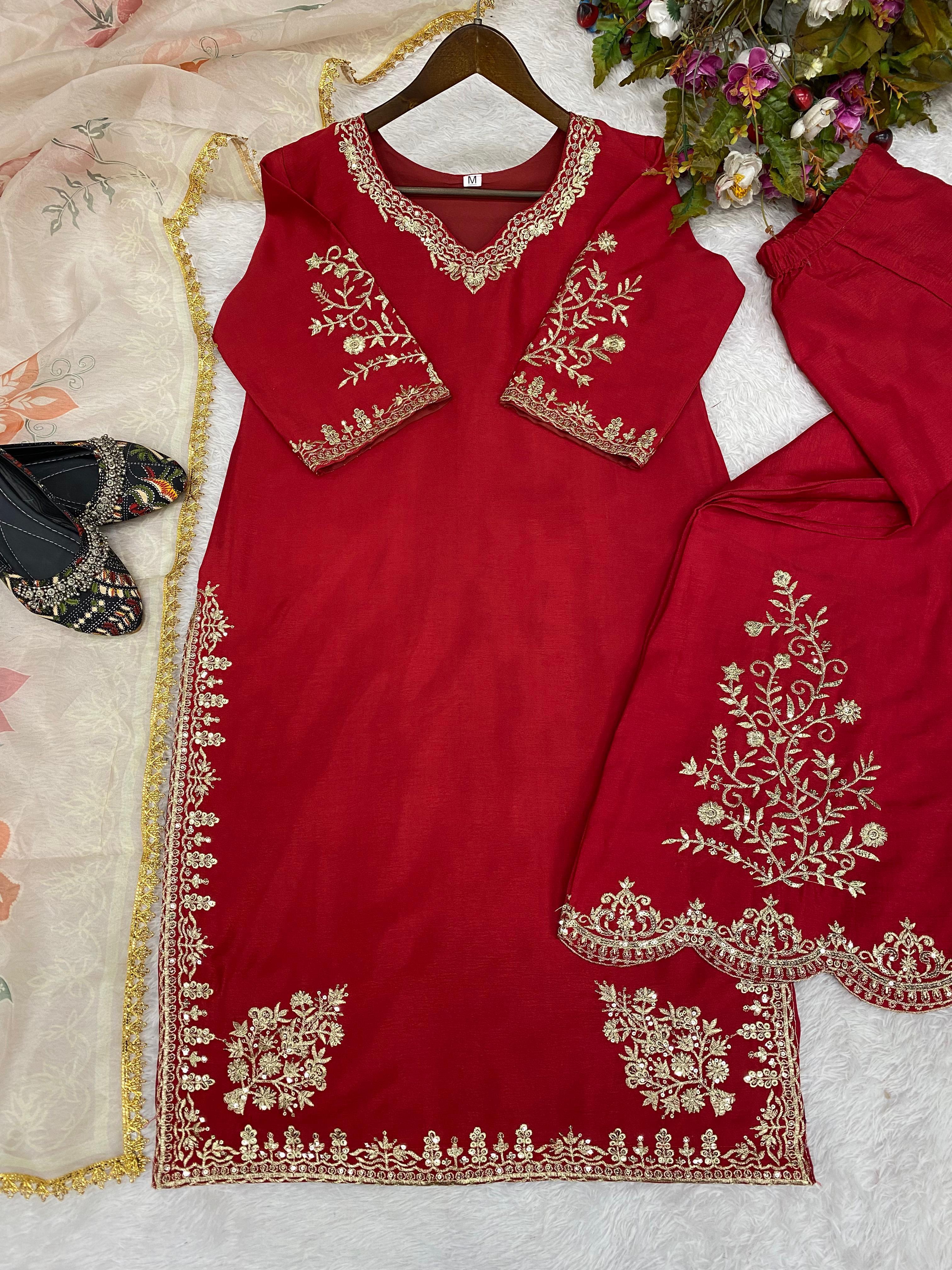 Charming Maroon Color Chinon Sequence Embroidery Work Designer Sharara Suit