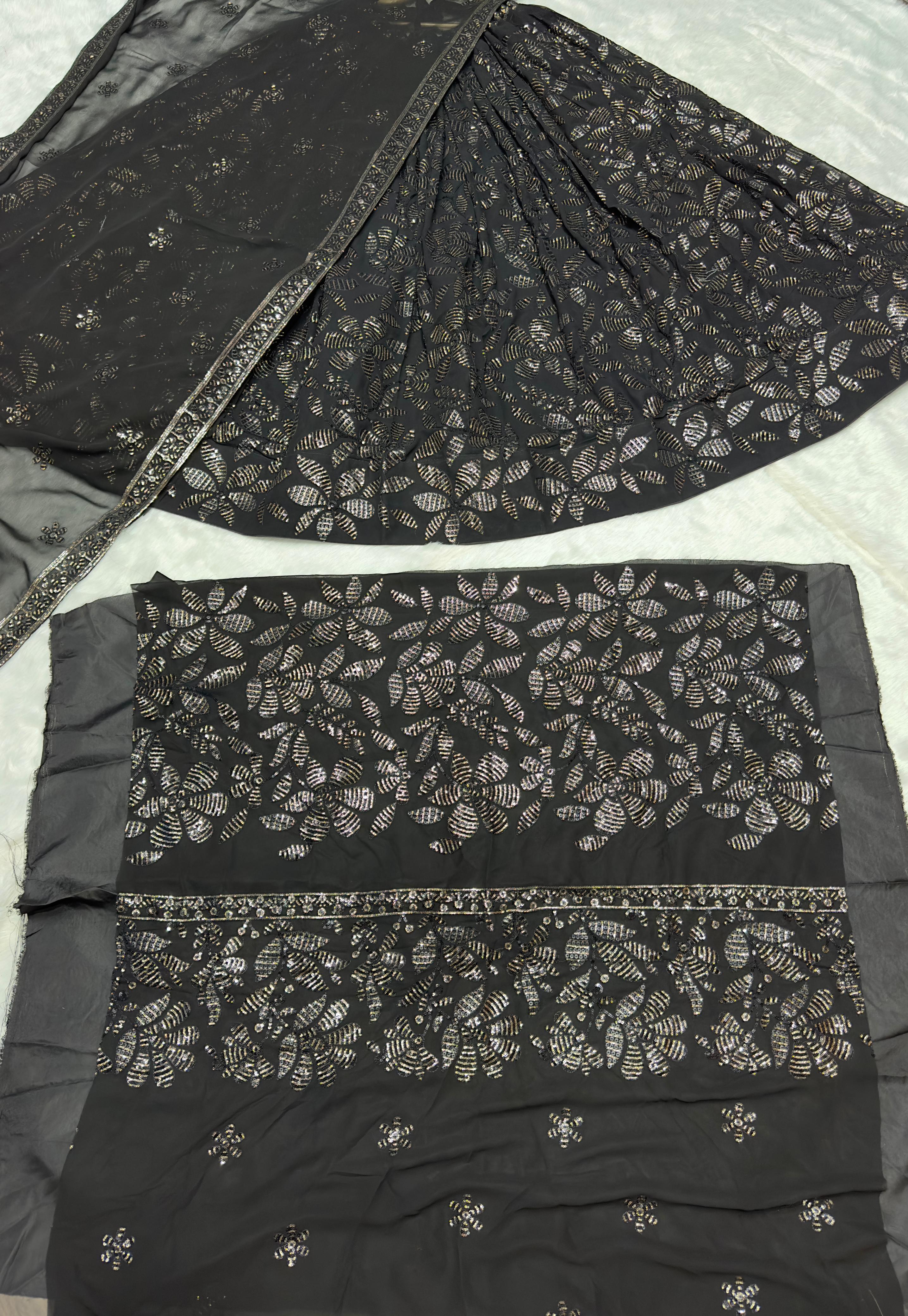 Marriage Special Black Color Faux Blooming With Embroidered Sequence Work Designer Lehenga Choli