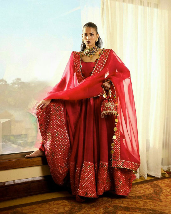 Wedding Wear Red Color Heavy Georgette With Full Heavy Embroidery Sequence Work Designer Gown