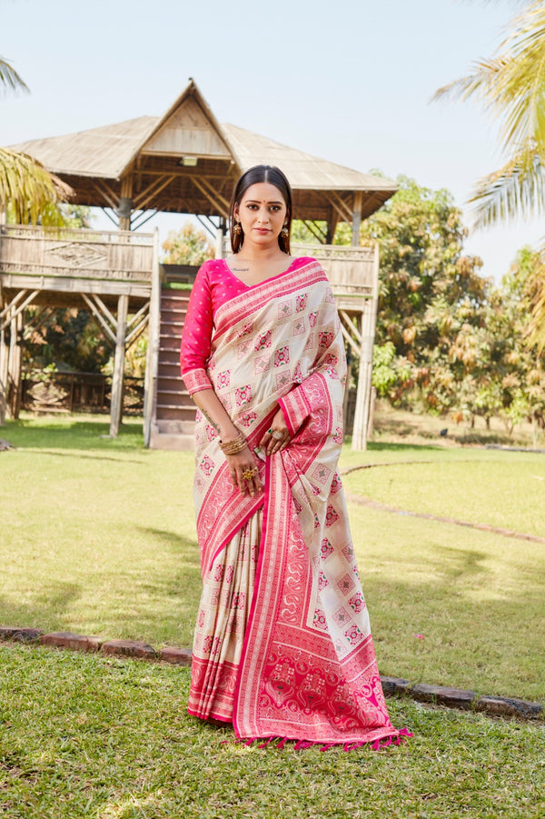 Wedding Wear Pink Color Superior Pure Kanjivaram Soft Silk Weaving Work Designer Saree