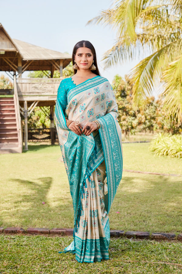 Festive Wear Sky Blue Color Superior Pure Kanjivaram Soft Silk Weaving Work Designer Saree