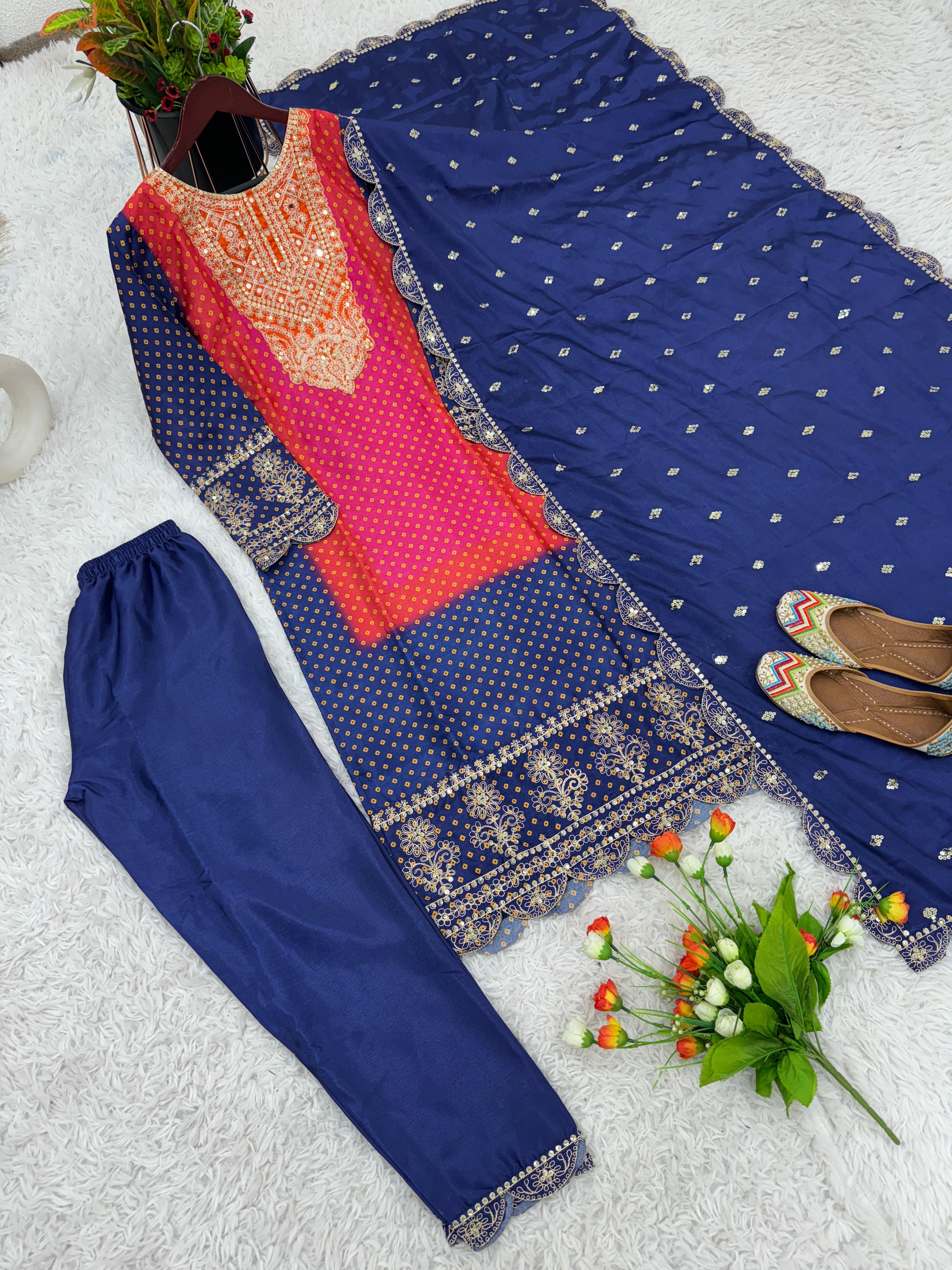 Delightful Blue Pure Chinon With Heavy Embroidery Coding Dori Sequence Work Salwar Suit