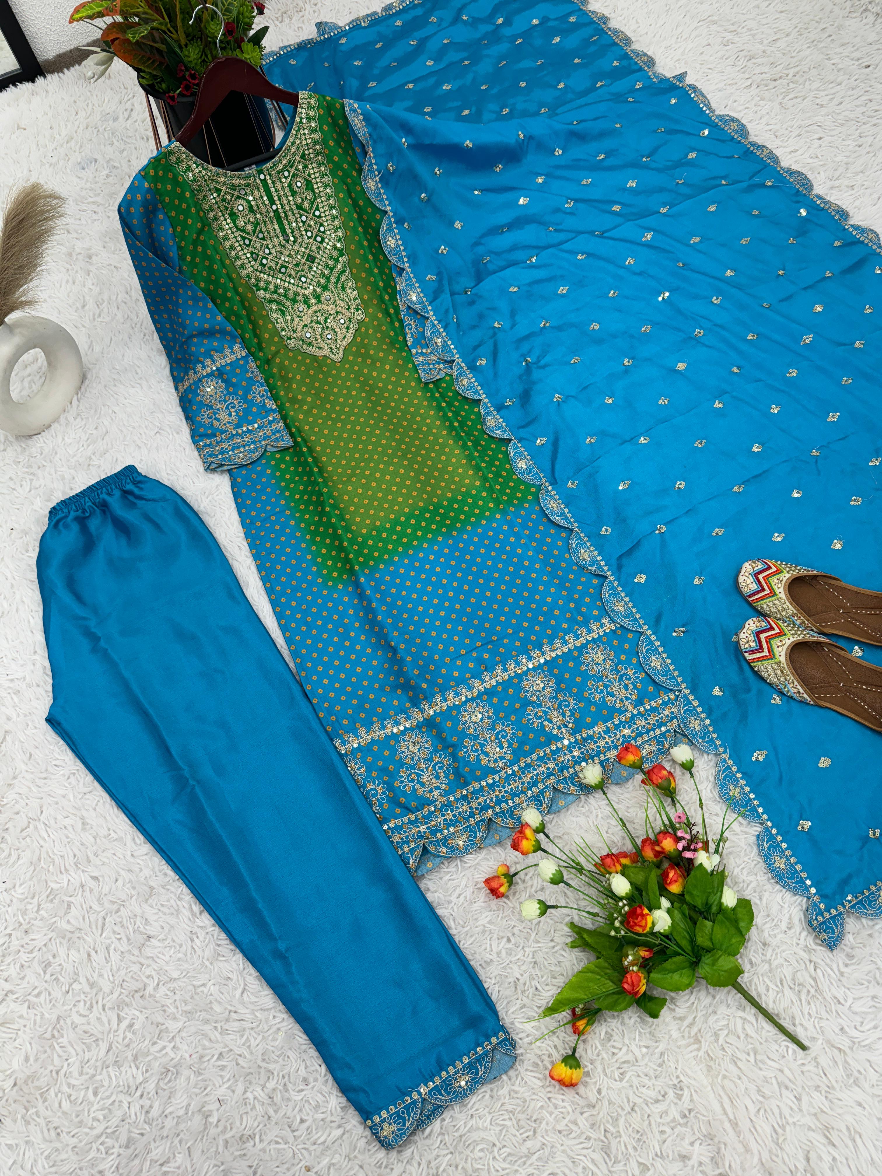 Glimmering Sky Blue Pure Chinon With Heavy Embroidery Coding Dori Sequence Work Salwar Suit