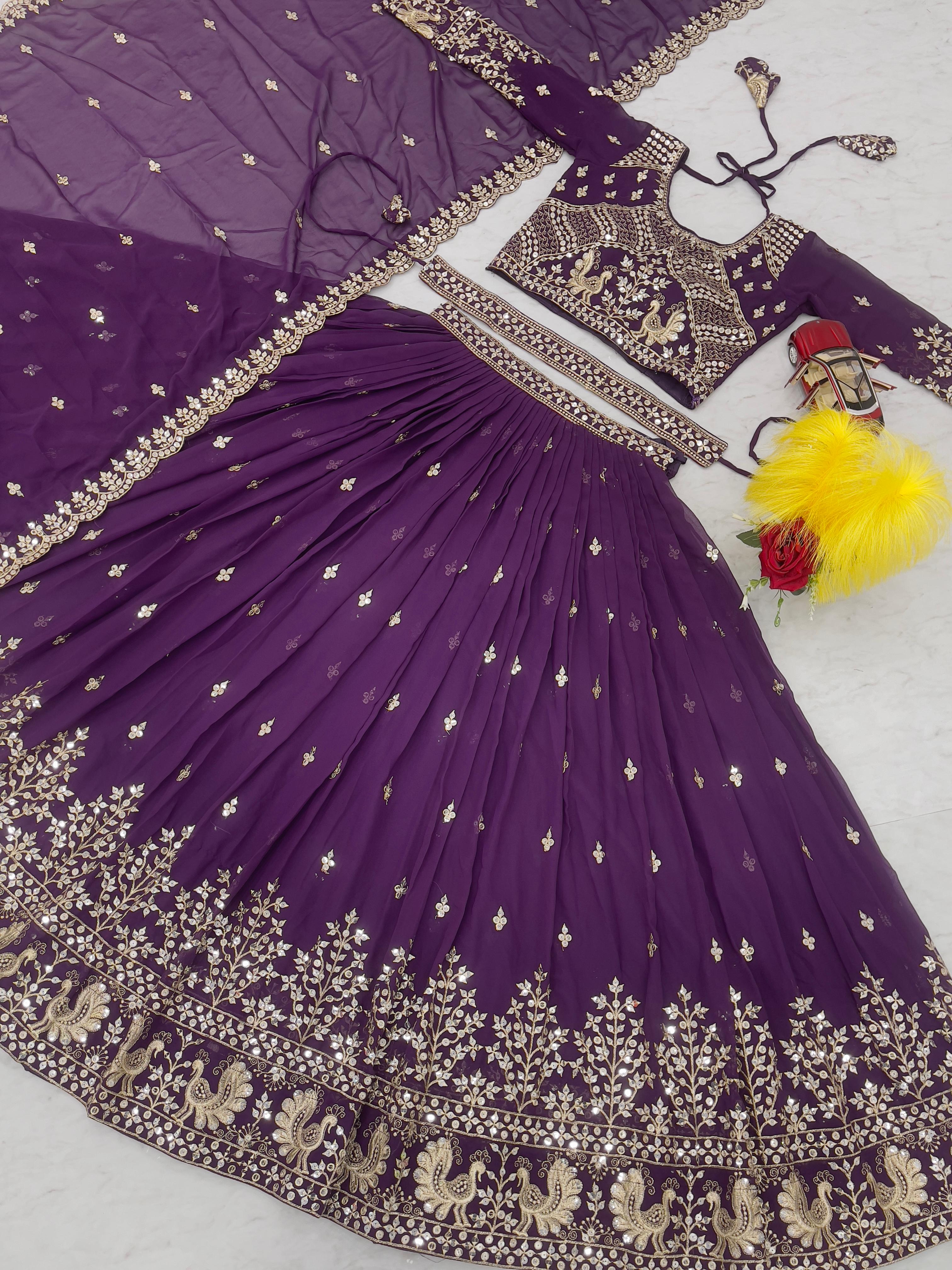 Trendy Purple Heavy Faux Georgette Embroidery 7mm Sequence Work With Belt Designer Lehenga Choli