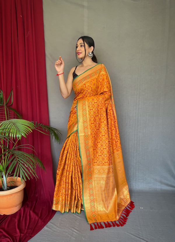 Wedding Wear Mustard Color Pure Patola Silk Saree