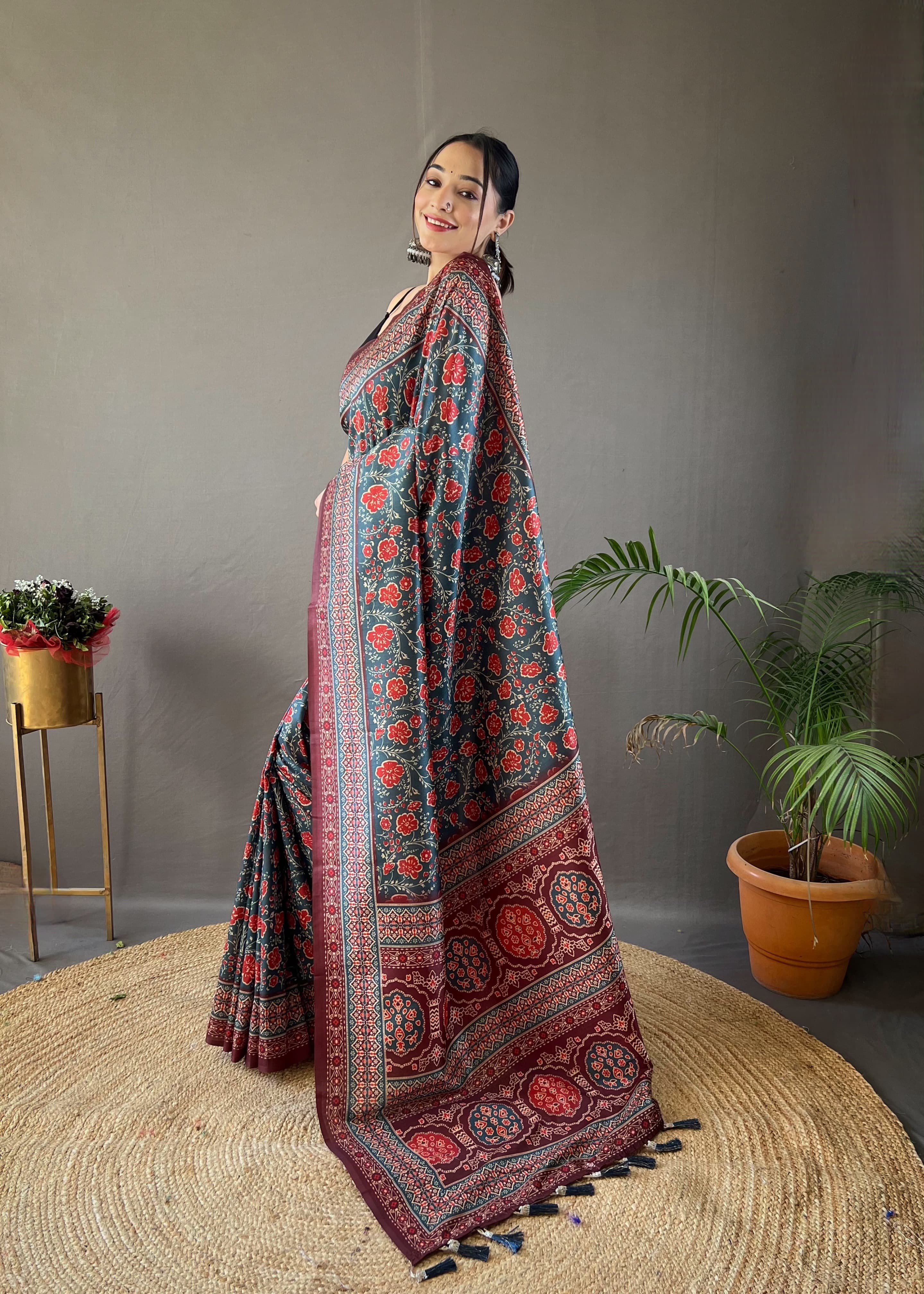 Formal Wear Sky Blue Color Digital Printed Semi Silk Weaves Designer Saree