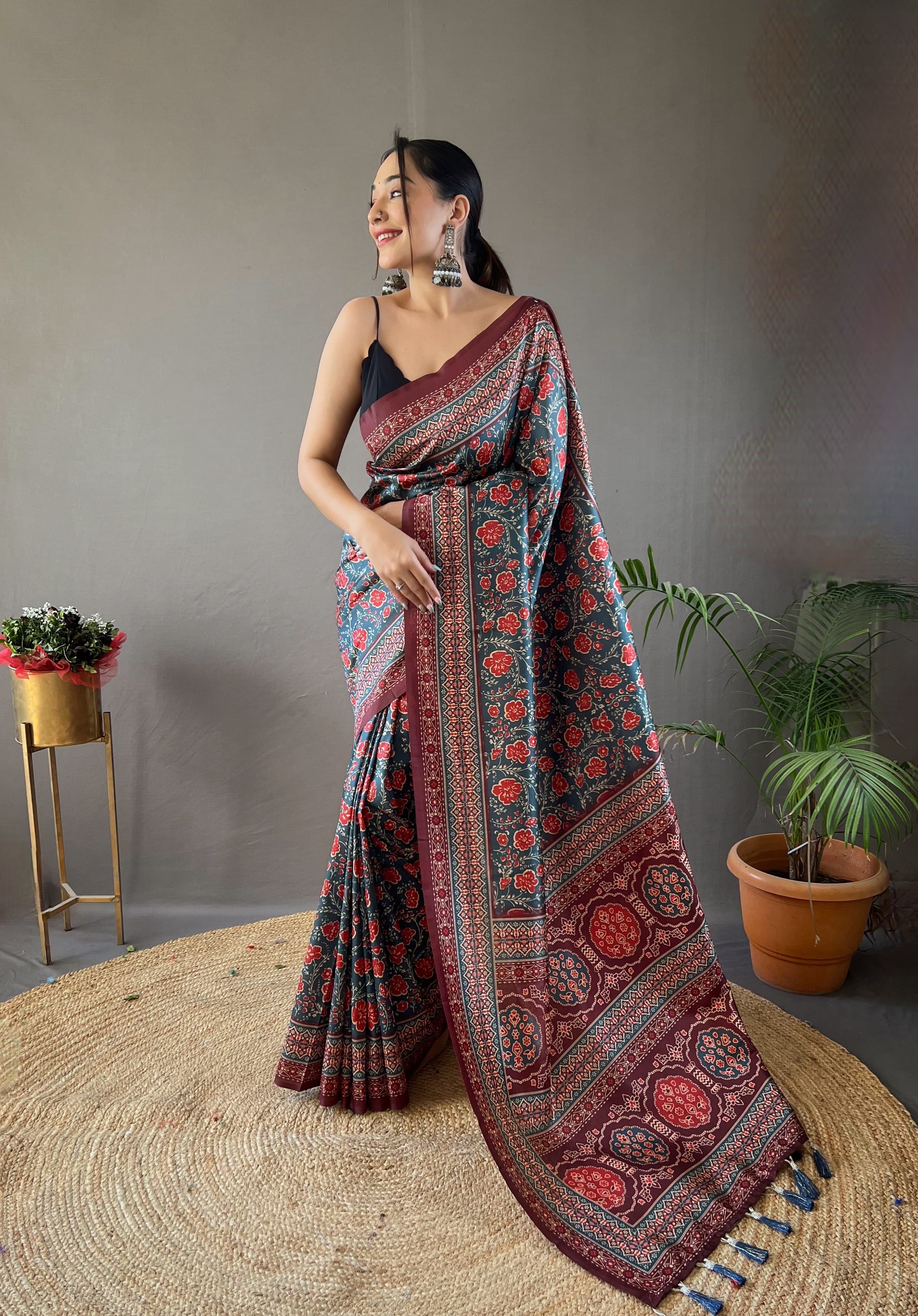 Formal Wear Sky Blue Color Digital Printed Semi Silk Weaves Designer Saree