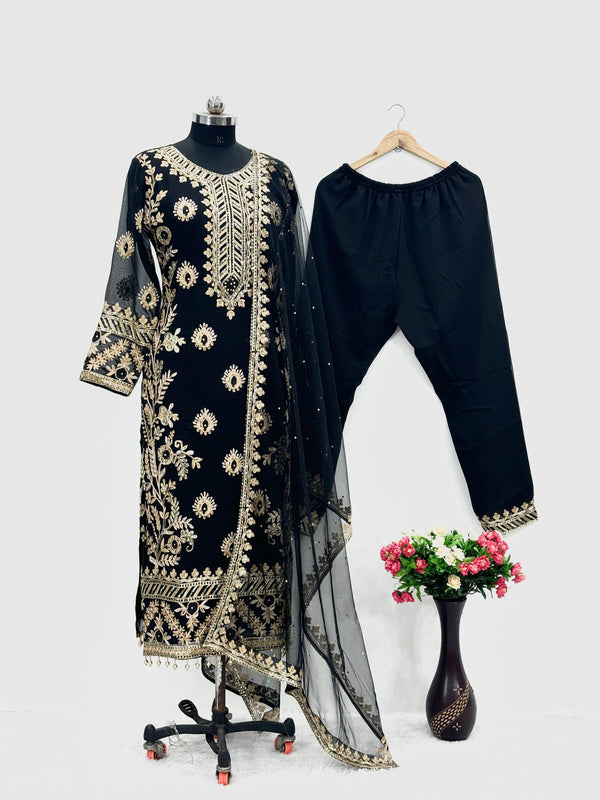 Black Color Heavy Faux Georgette And Chain Sequence Work Designer Pakistani Salwar Suit