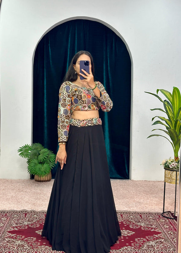 Function Wear Black Color Faux Georgette 6 Meter With Heavy Embroidery Work Designer Lehenga Choli