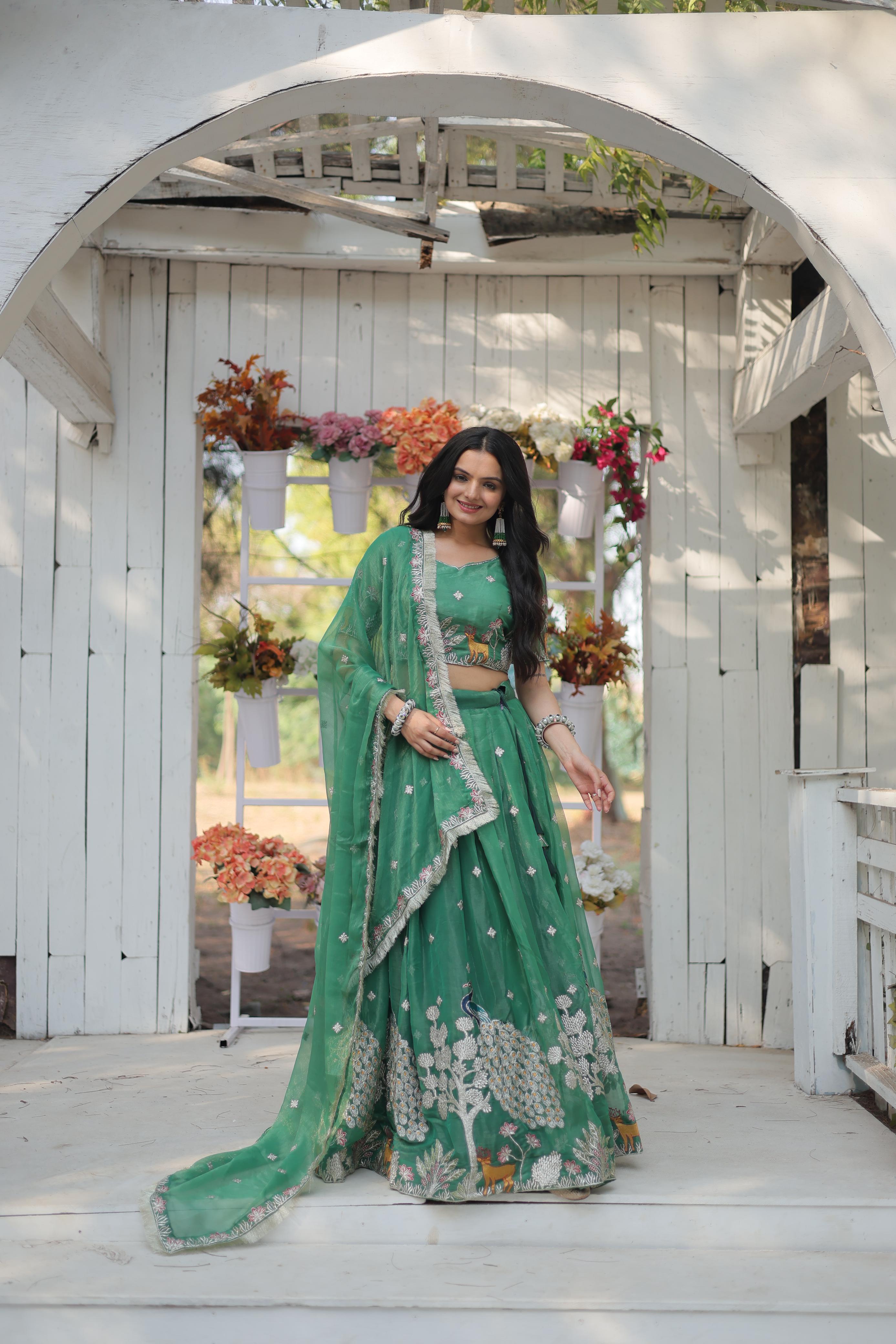 Elegant Light Green Color Heavy Sequins And Thread Embroidered Work Designer Lehenga Choli