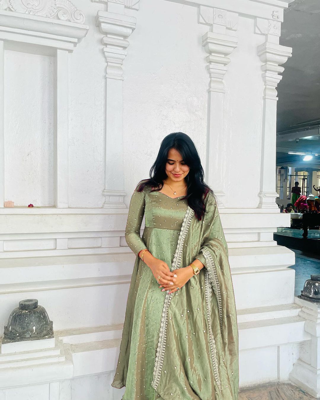 Stylish Light Green Color Pure Fancy Twill Gold Net With Embroidery 5mm Sequence Work Anarkali Gown