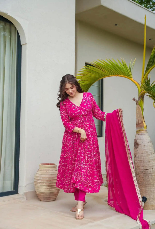 Fantastic Pink Color Heavy Faux Georgette With Embroidery Work Anarkali Gown