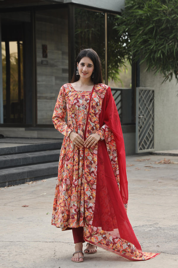 Ravishing Multi Color Muslin Crossed Embroidery With Digital Printed Anarkali Suit