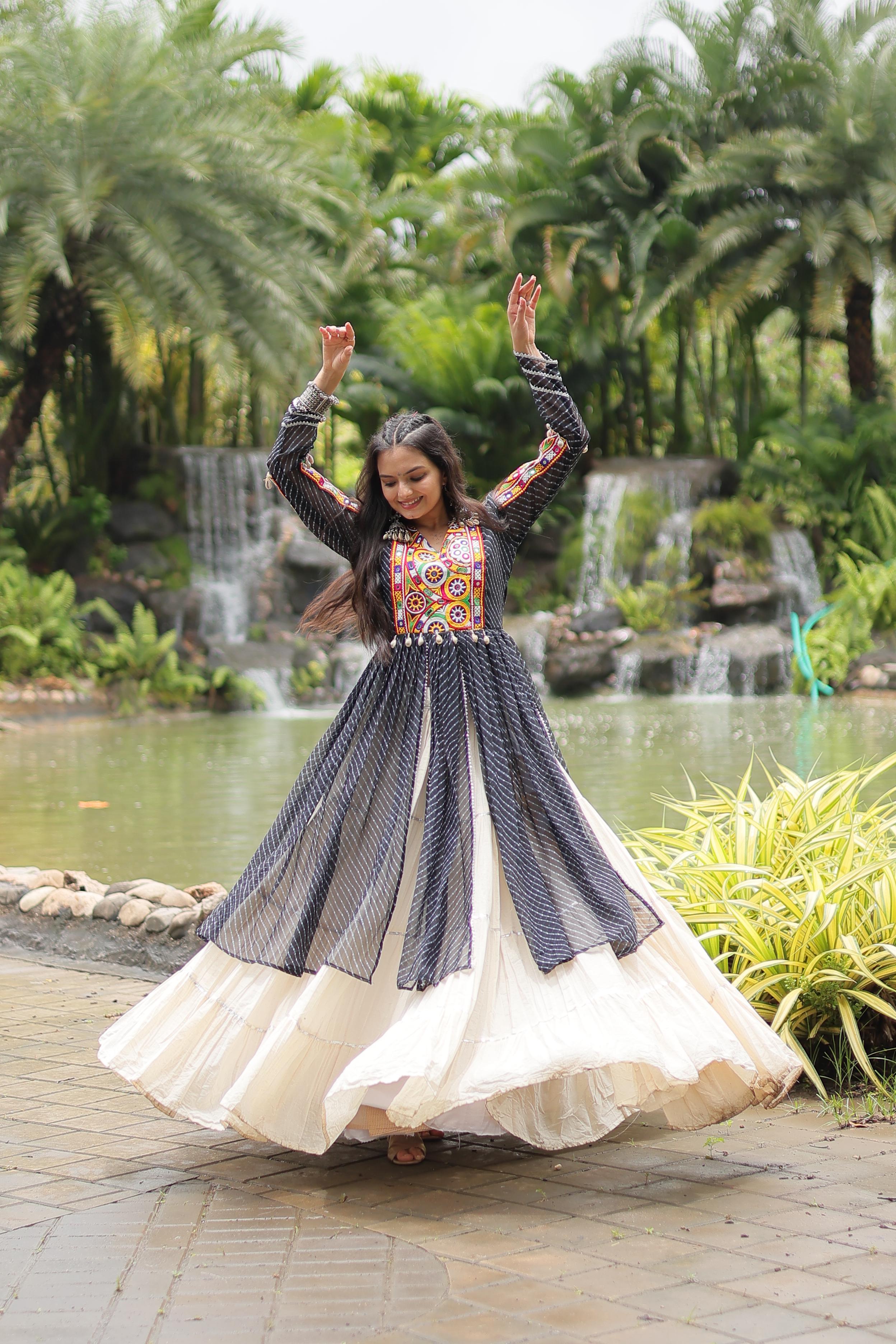 Traditional Wear Black Color Kora Cotton With Standard Frill Stitching Kurti With Lehenga Mother And Daughter Dress