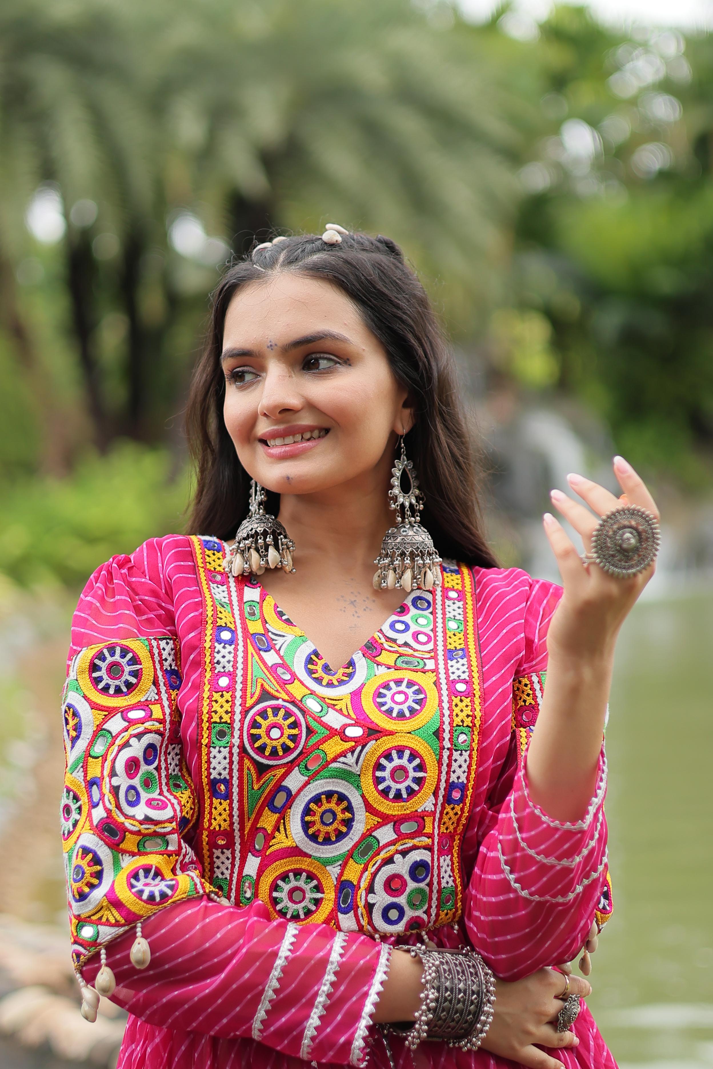 Traditional Wear Pink Color Kora Cotton With Standard Frill Stitching Kurti With Lehenga Mother And Daughter Dress