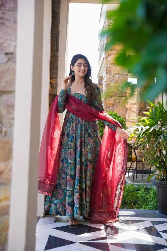 Eyes Catching Multi Color Muslin Digital Printed Designer Gown