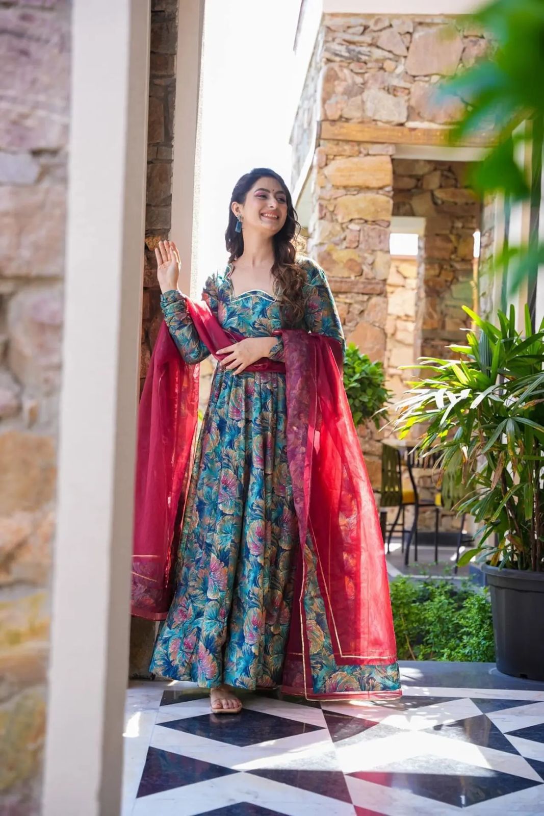 Eyes Catching Multi Color Muslin Digital Printed Designer Gown