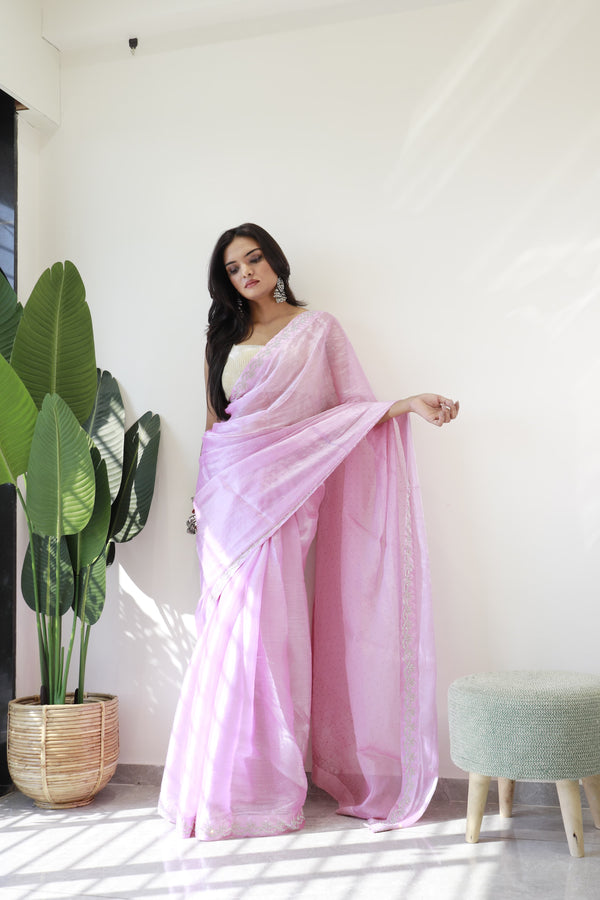 Wedding Wear Lavender Color Pure Soft Jimmy Silk With Amazing Jharkhan Work With Siroski Designer Saree