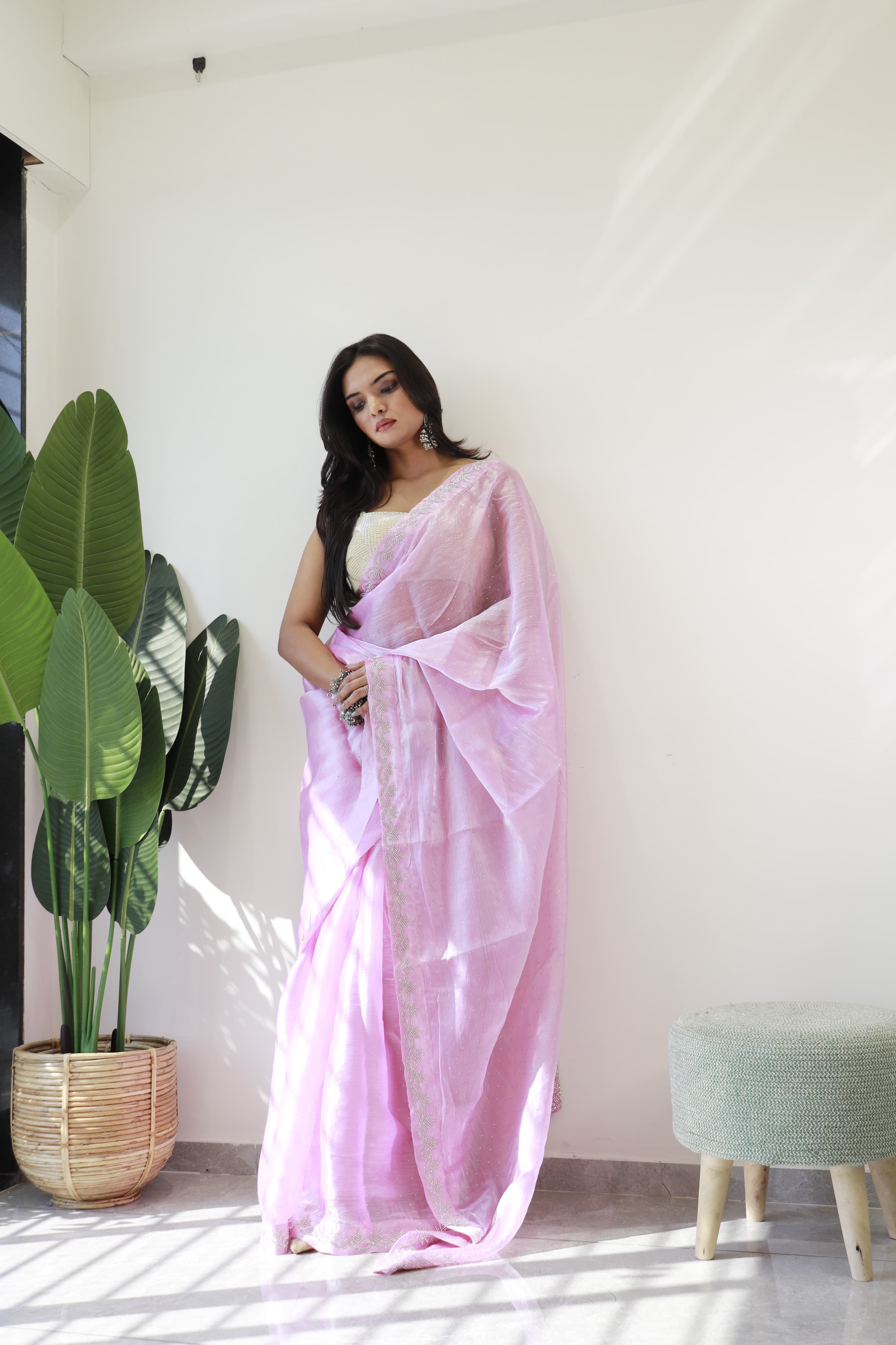 Wedding Wear Lavender Color Pure Soft Jimmy Silk With Amazing Jharkhan Work With Siroski Designer Saree