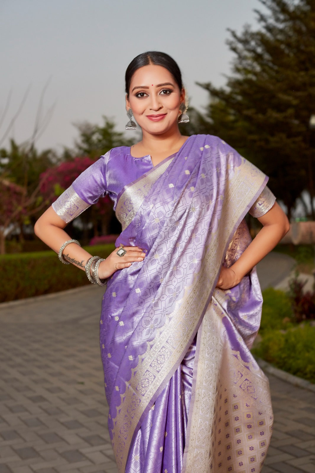 Party Wear Lavender Color Pure Kanjivaram Soft Satin Silk Saree