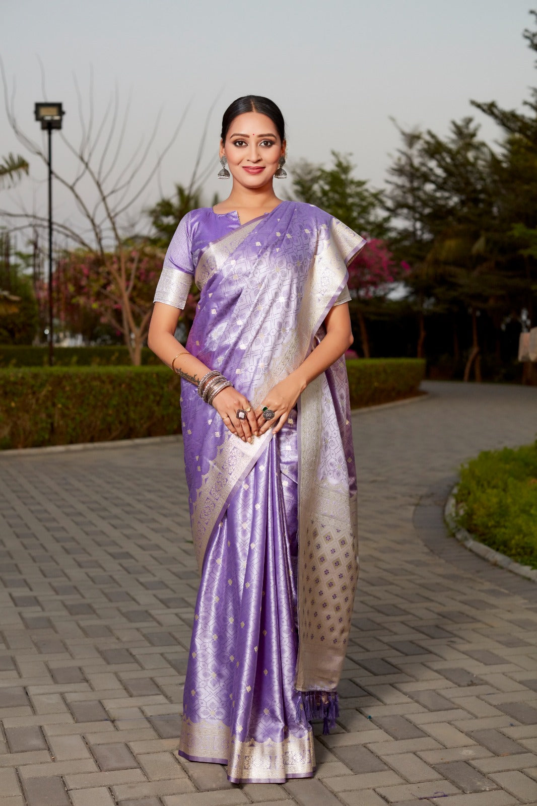 Party Wear Lavender Color Pure Kanjivaram Soft Satin Silk Saree